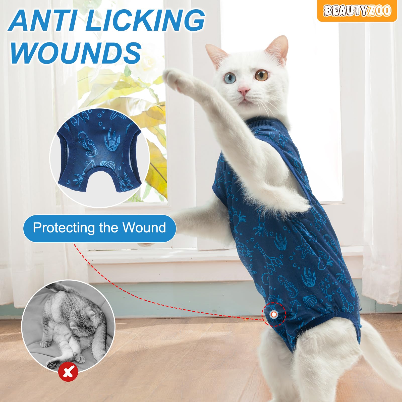Beautyzoo 2 Pack Cat Recovery Suit, Cat Onesie For Cats After Surgery Female Male, Kitten Spay Neuter Surgical Recovery Body Sui