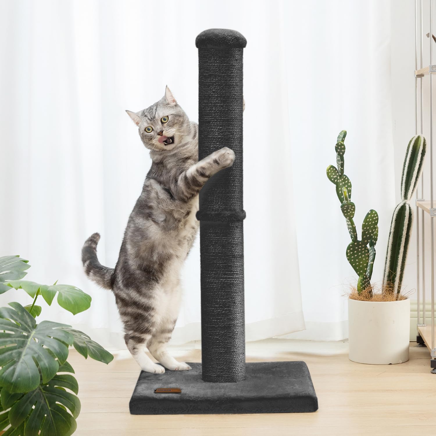 Karolpar 34Inch Cat Scratching Post With Natural Sisal Rope 4.3Inch Large Diameter Scratcher Post Tree For Indoor Cats Black