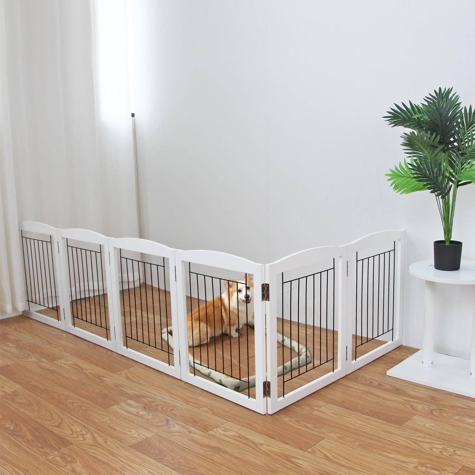Zjsf Freestanding Foldable Dog Gate For House Extra Wide Wooden White Indoor Puppy Gate Stairs Dog Gates Doorways