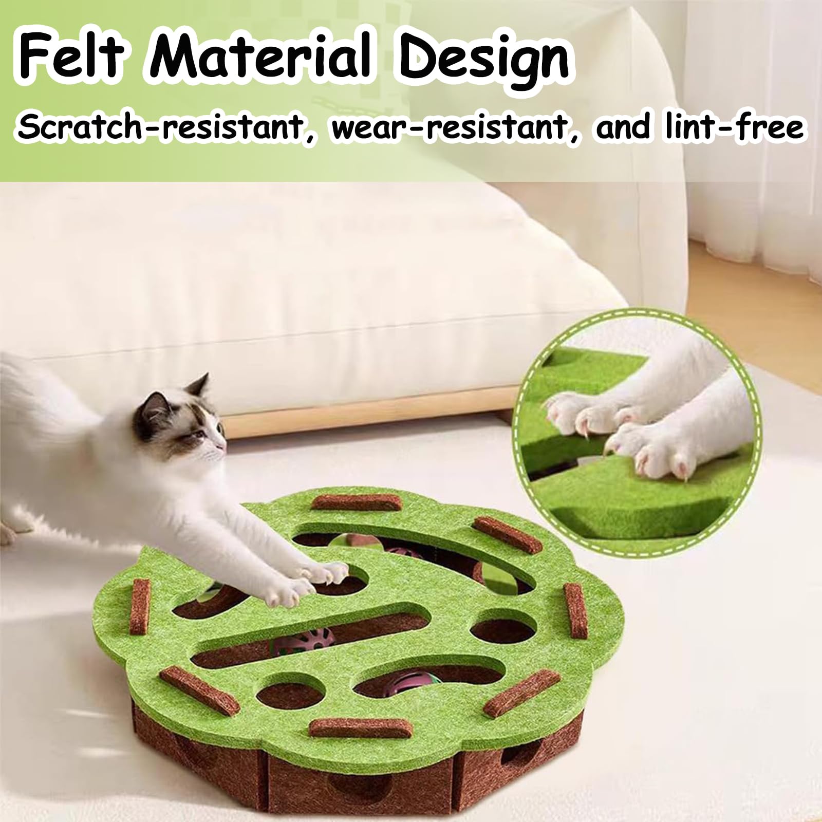 Vingtank Cat Scratch Puzzle Enrichment Box, Cat Nail File Enrichment Box, Interactive Felt Cats Puzzle Toy with Bell for Indoor