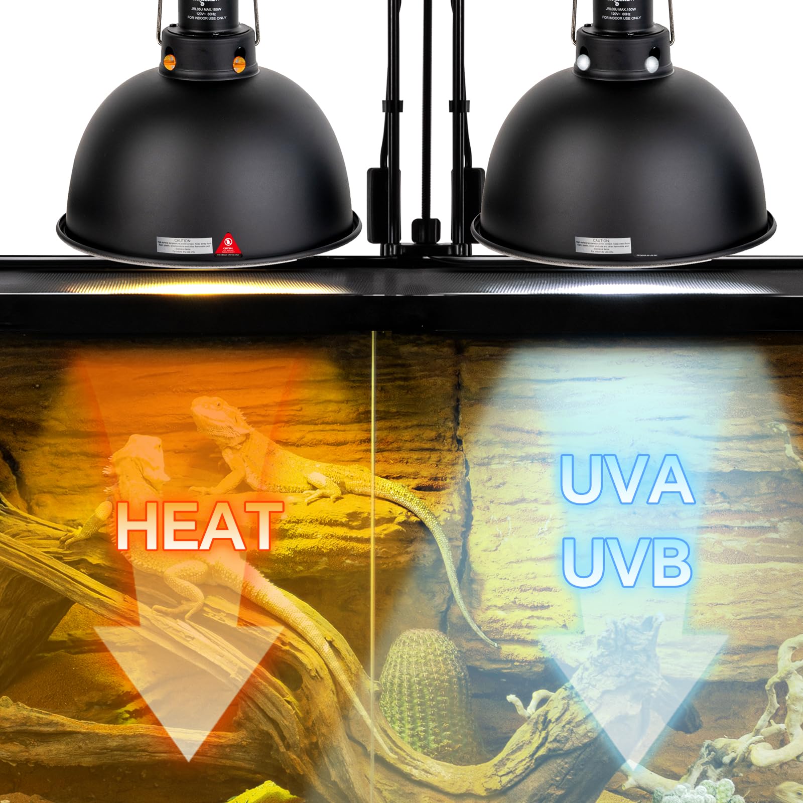 CAVACHEW 2 Pack Reptile Light Fixture, 8.5in Deep Dome Reptile Lamp Fixture, Optical Reflection Cover, Separate Switche & Hook,