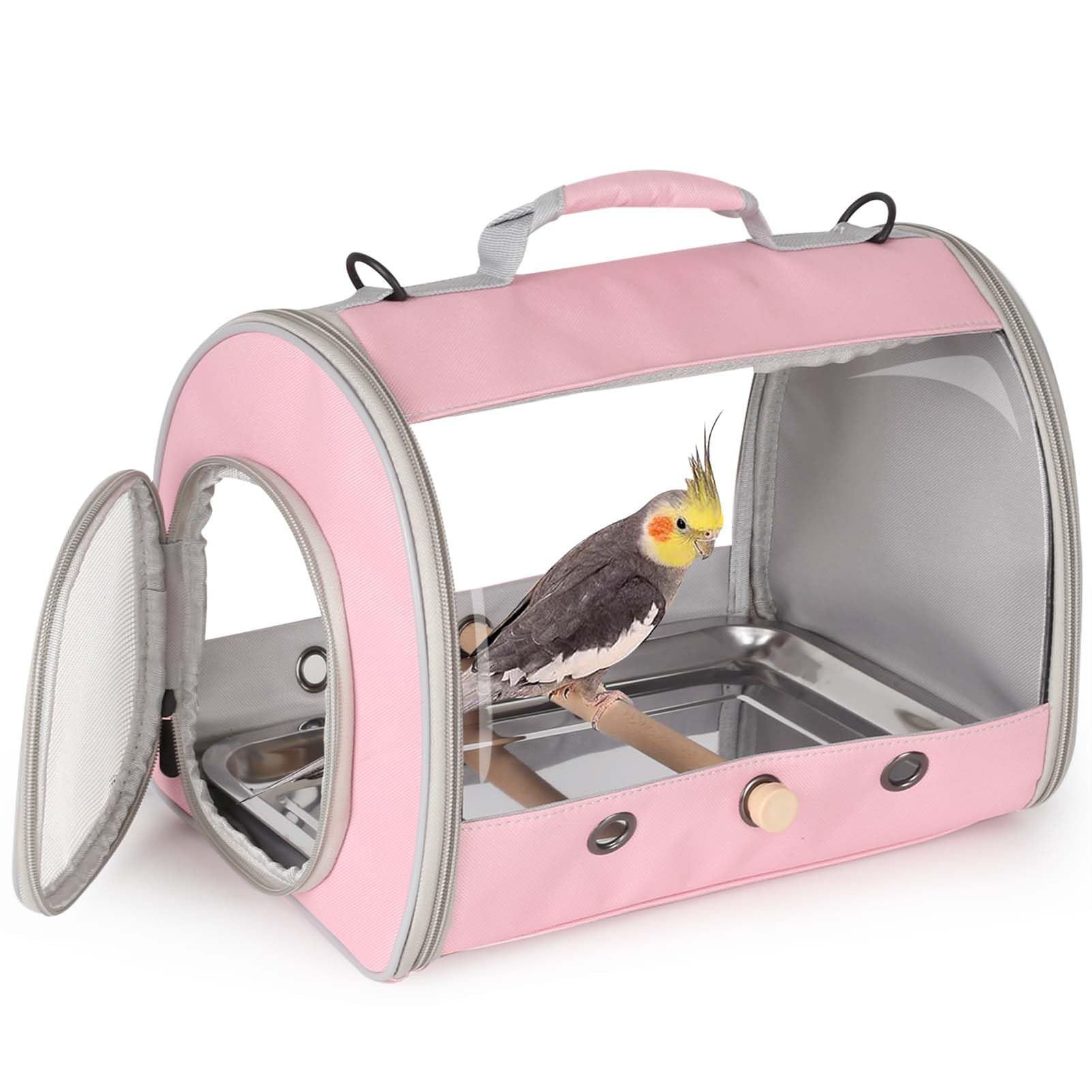 Long Tail Bird Travel Carrier Cage with Tray and Stand Perch, Portable Lightweight Clear Windows Carry Bag for Parakeet Budgies 