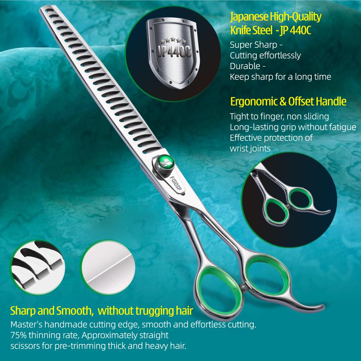 Fogosp Professional Chunkers Shears For Dogs 7 Inch Thinning Shears For Dogs Cats Pet Grooming Scissors Japanese 440C Stainless Steel 70% Thinning Rate 18 Teeth