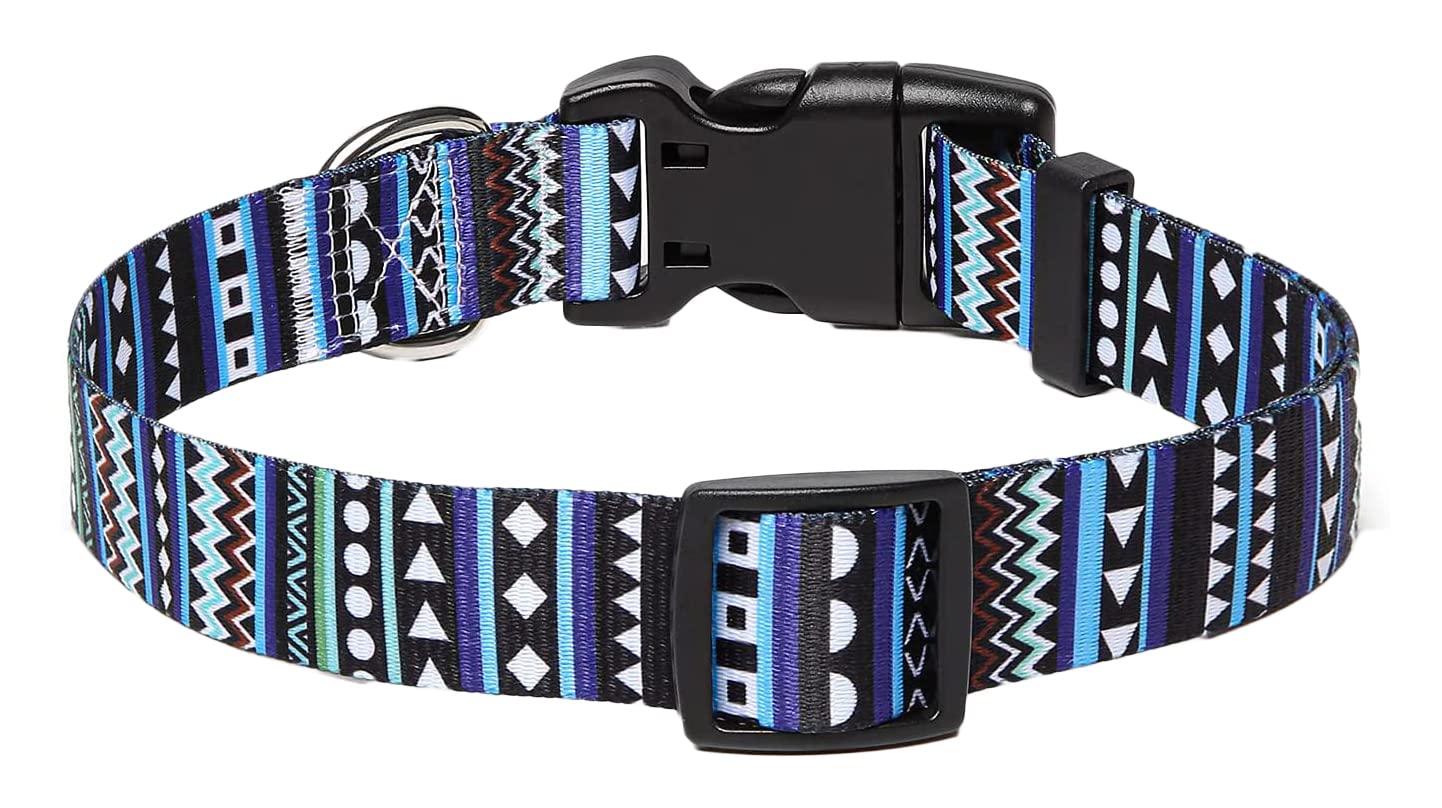 Mihqy Dog Collar With Bohemia Floral Tribal Geometric Patterns - Soft Ethnic Style Collar Adjustable For Small Medium Large Dogs(Bohemian Blue,L)