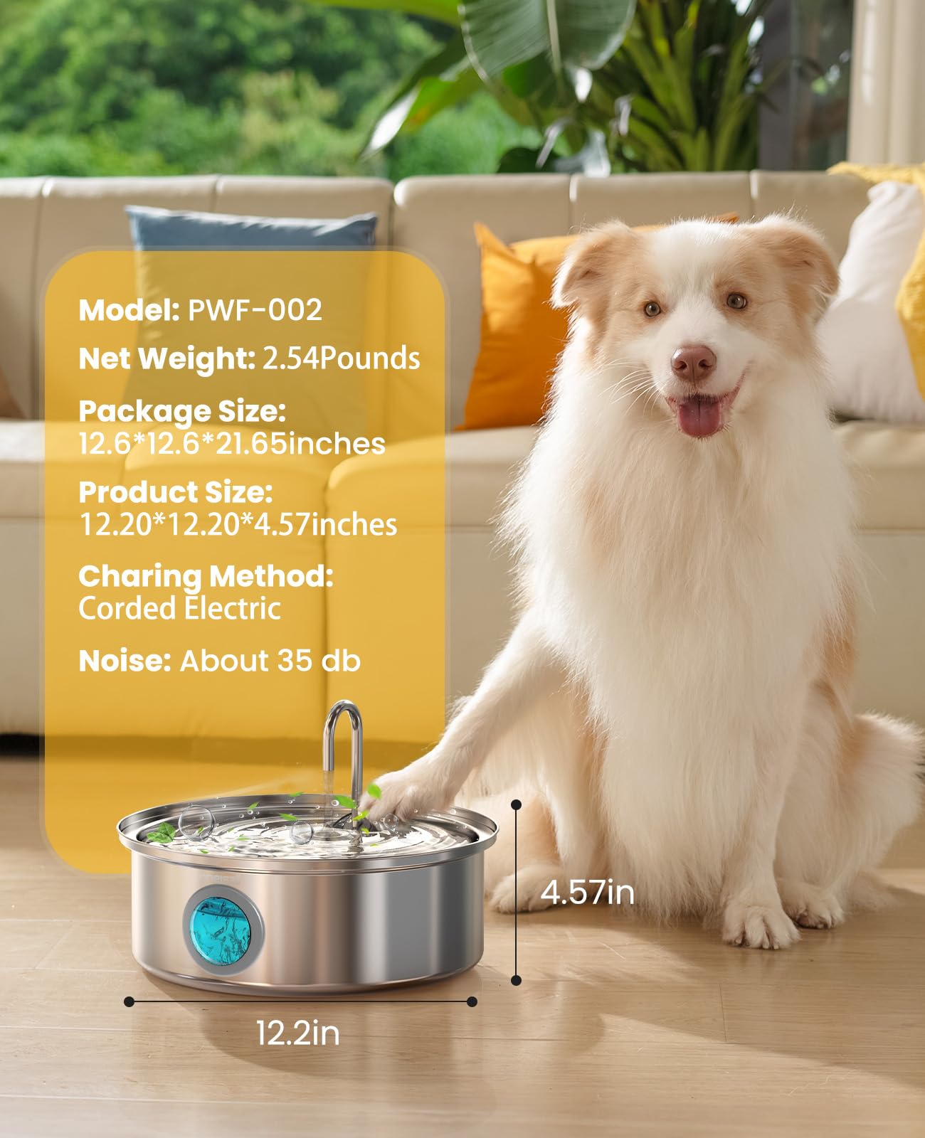 oneisall Dog Water Fountain for Large Dogs,7L/230oz/1.8G Stainless Steel Dog Fountain Super Quiet with Triple Filtration,Great f