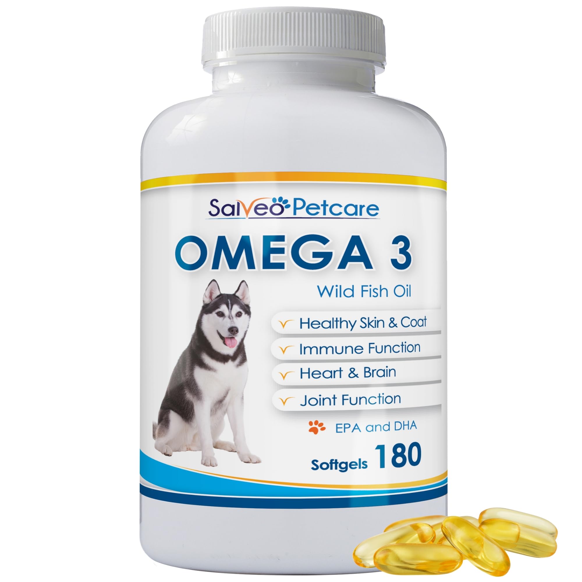 Omega 3 Fish Oil for Dogs - Natural Pet Supplement for Shiny Coat - Wild Caught More EPA & DHA Than Salmon Oil - 180 Capsules No