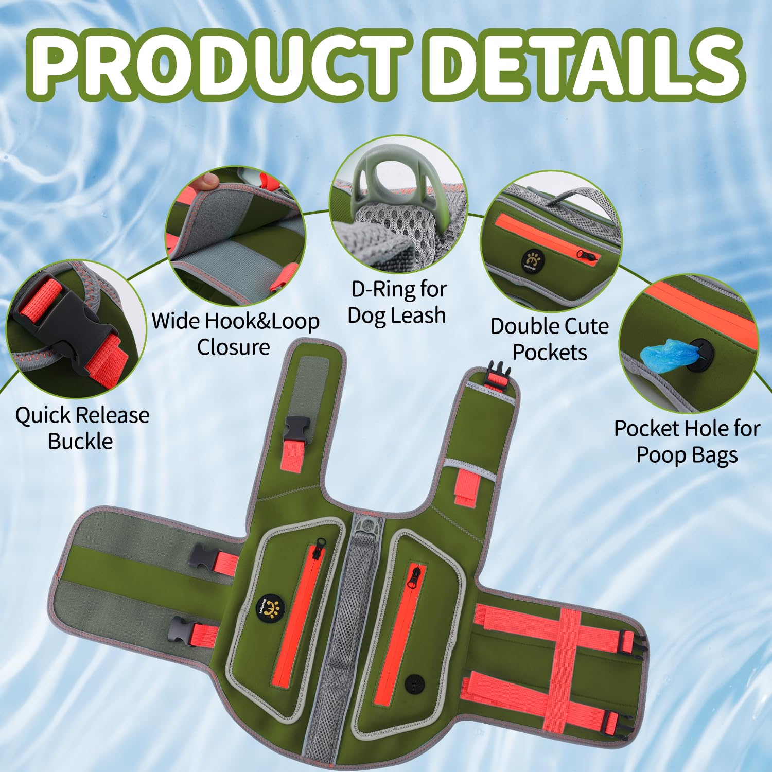 Sheripet Dog Life Jacket For Small Dogs With High Buoyancy, Lightweight Dog Lifevest For Swimming Adjustable Reflective Dogs Flo