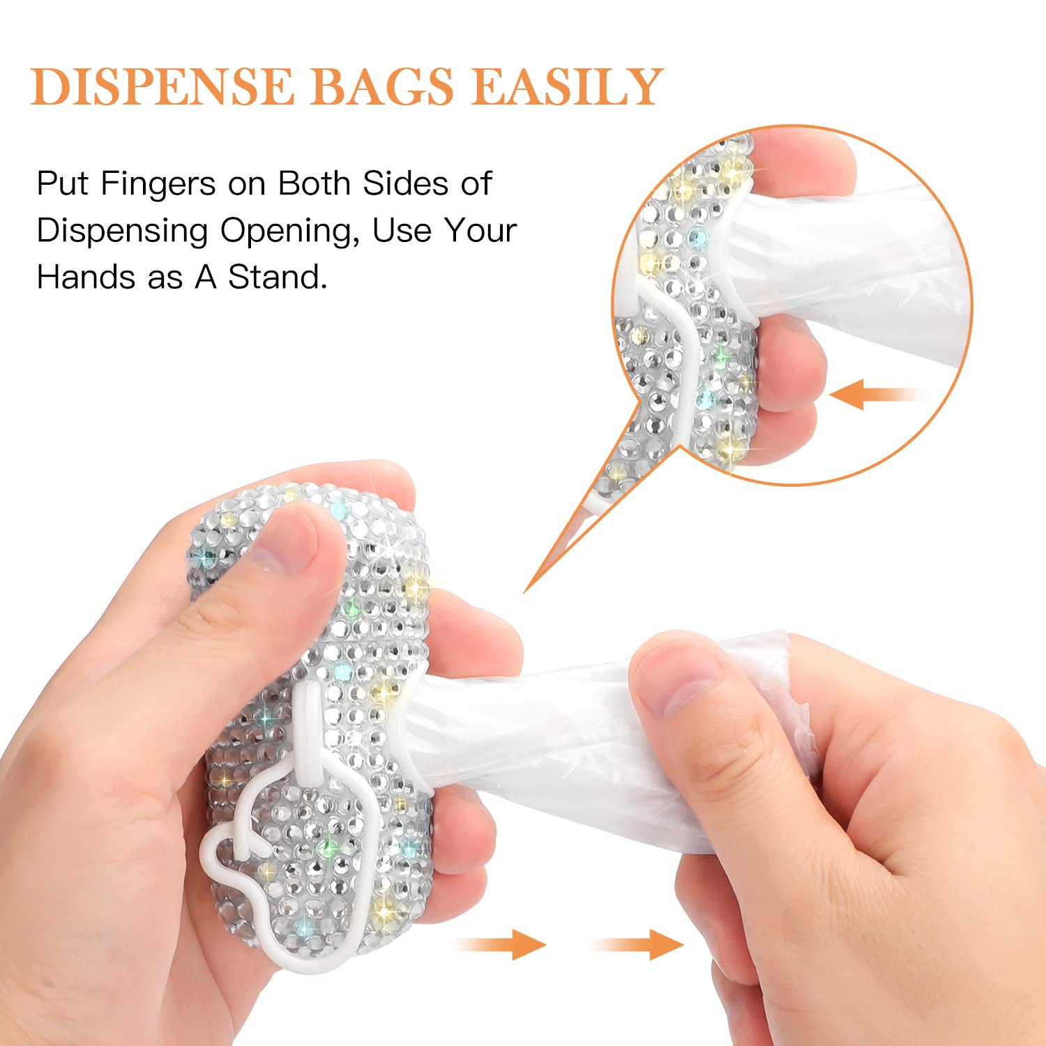 Savori Dog Poop Bag Holder Bling Crystal Dog Waste Bags Dispenser For Pet Dog Doggy With Carabiner Clip Includes 1 Roll 15 Bags