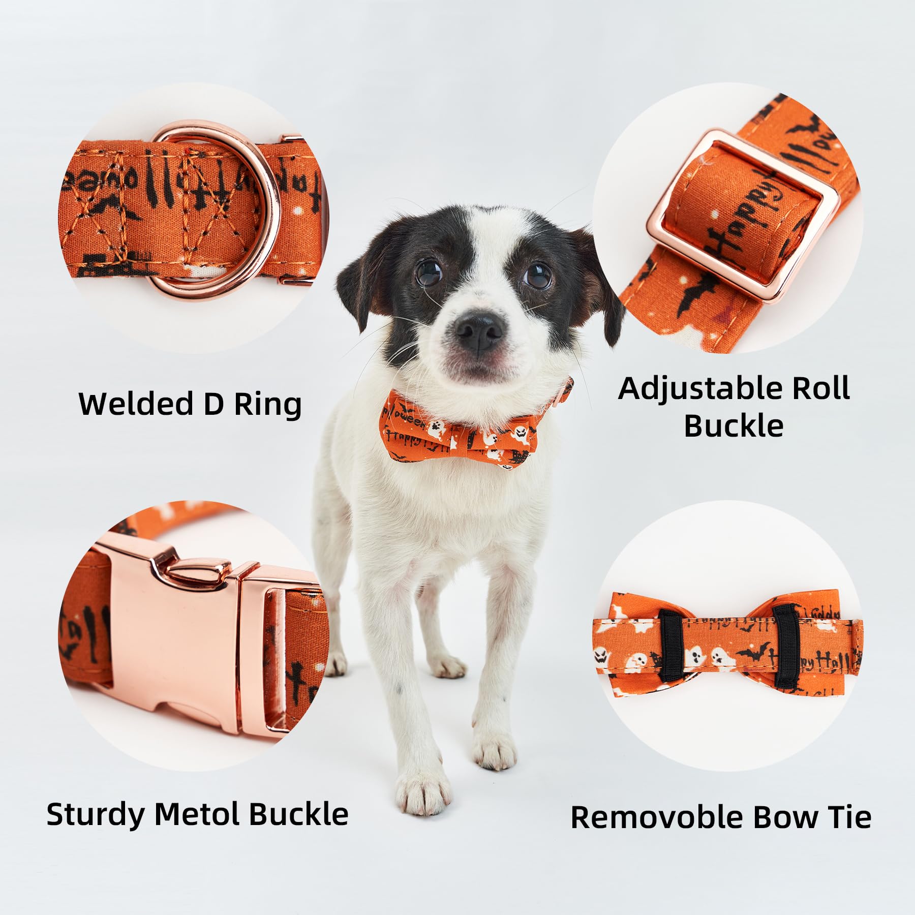 Thankspaw Halloween Dog Bow Tie Collar With Holiday Pumpkin Ghost Pattern Adjustable Comfortable Collars For Small Mediun Large