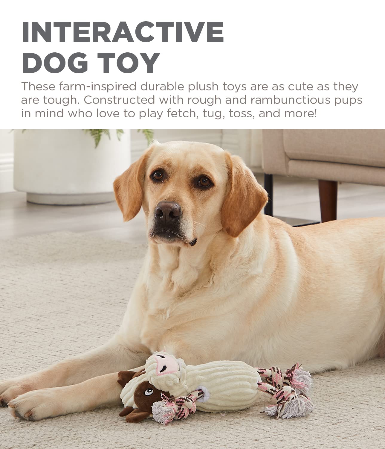 Charming Pet Ranch Roperz Cow Plush Squeaky Dog Toy