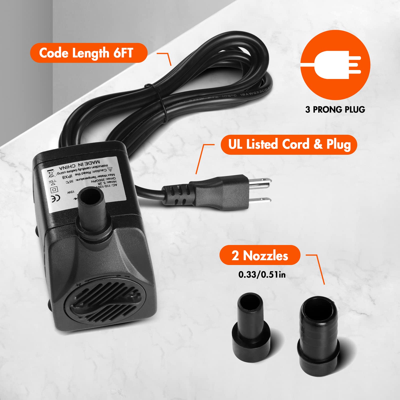 Simple Deluxe 200 GPH 15W Submersible Water Pump Power Head with Adjustable Intake for Fish Tank, Hydroponics, Fountains, Aquari