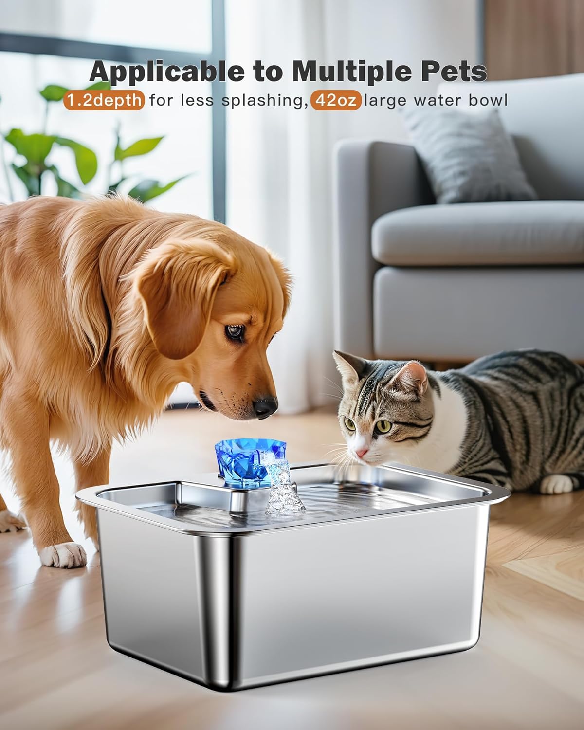 Dog Water Fountain for Large Dogs, tainless Steel 3Gallon Extra Big Pet Fountains, Dog Water Bowl Filter Automatic Dog Bowl Disp