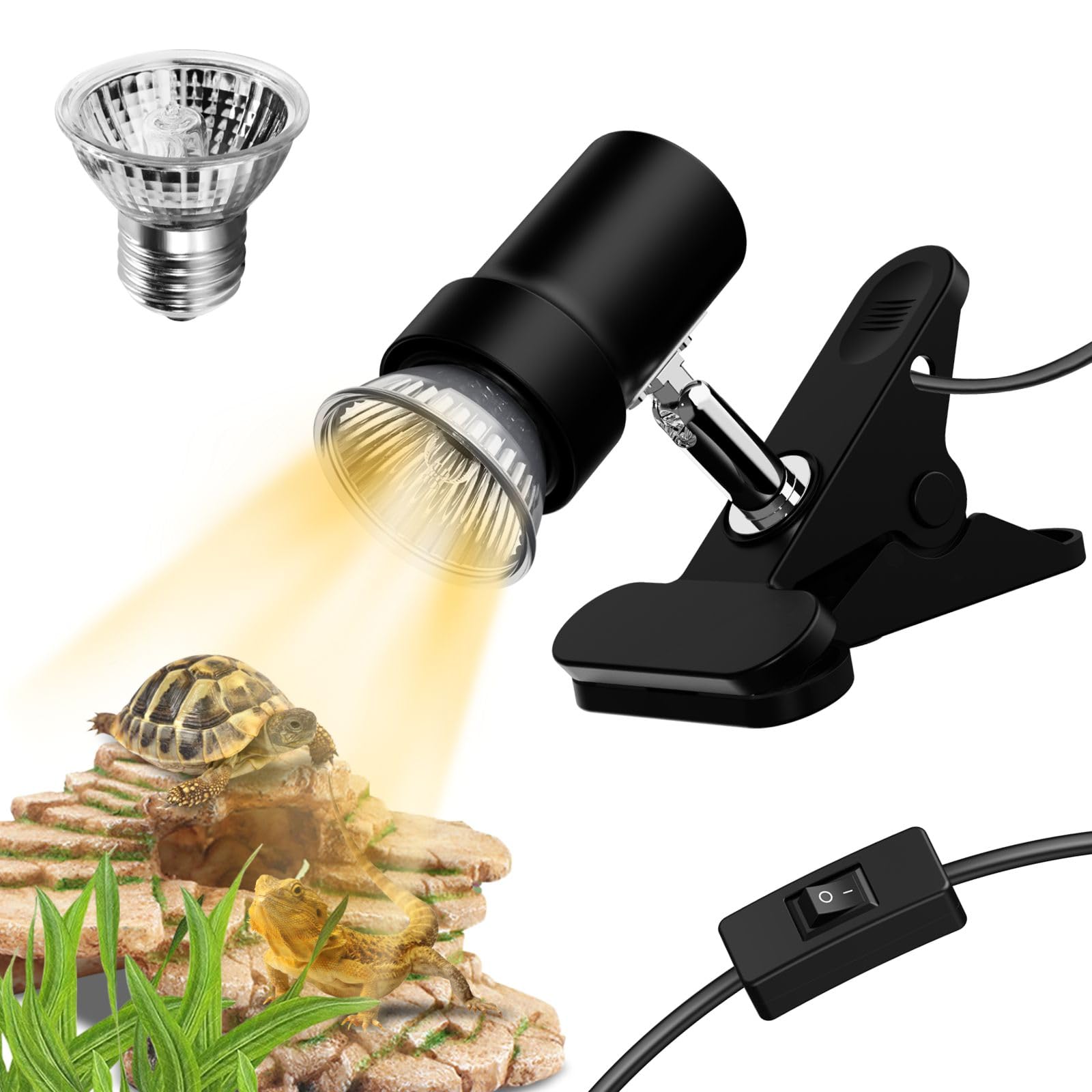 Gozilla Reptile Heat Lamp, Turtle Lamp With 50W Uva/Uvb Turtle Light Bulb, 360Rotatable Clip Reptile Basking Light For Amphibian