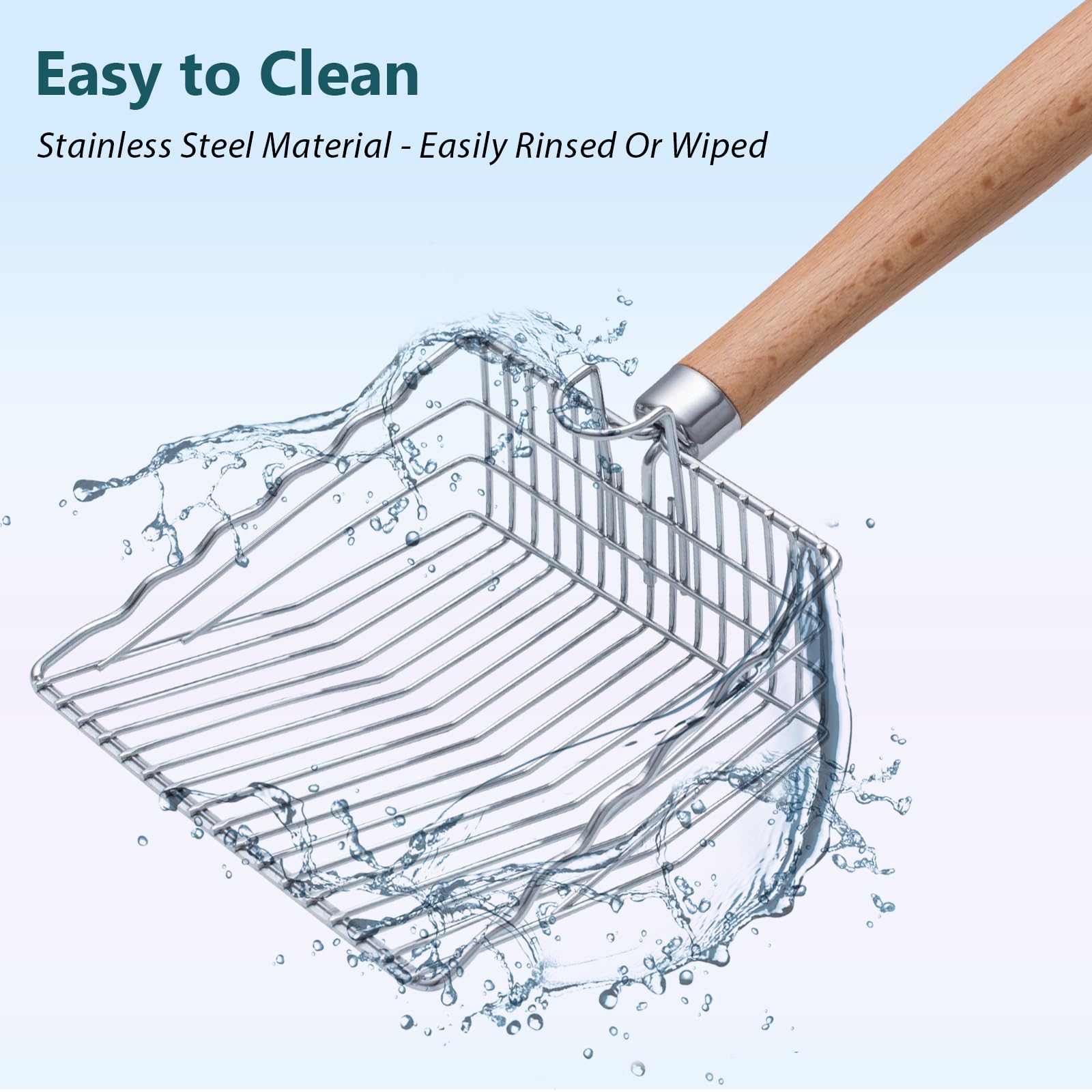 Cat Litter Scoop, 9.8'' Extended Handle Premium Kitty Shovel With Hook And Hole, Metal Sifter Scooper Stainless Steel For Easy C