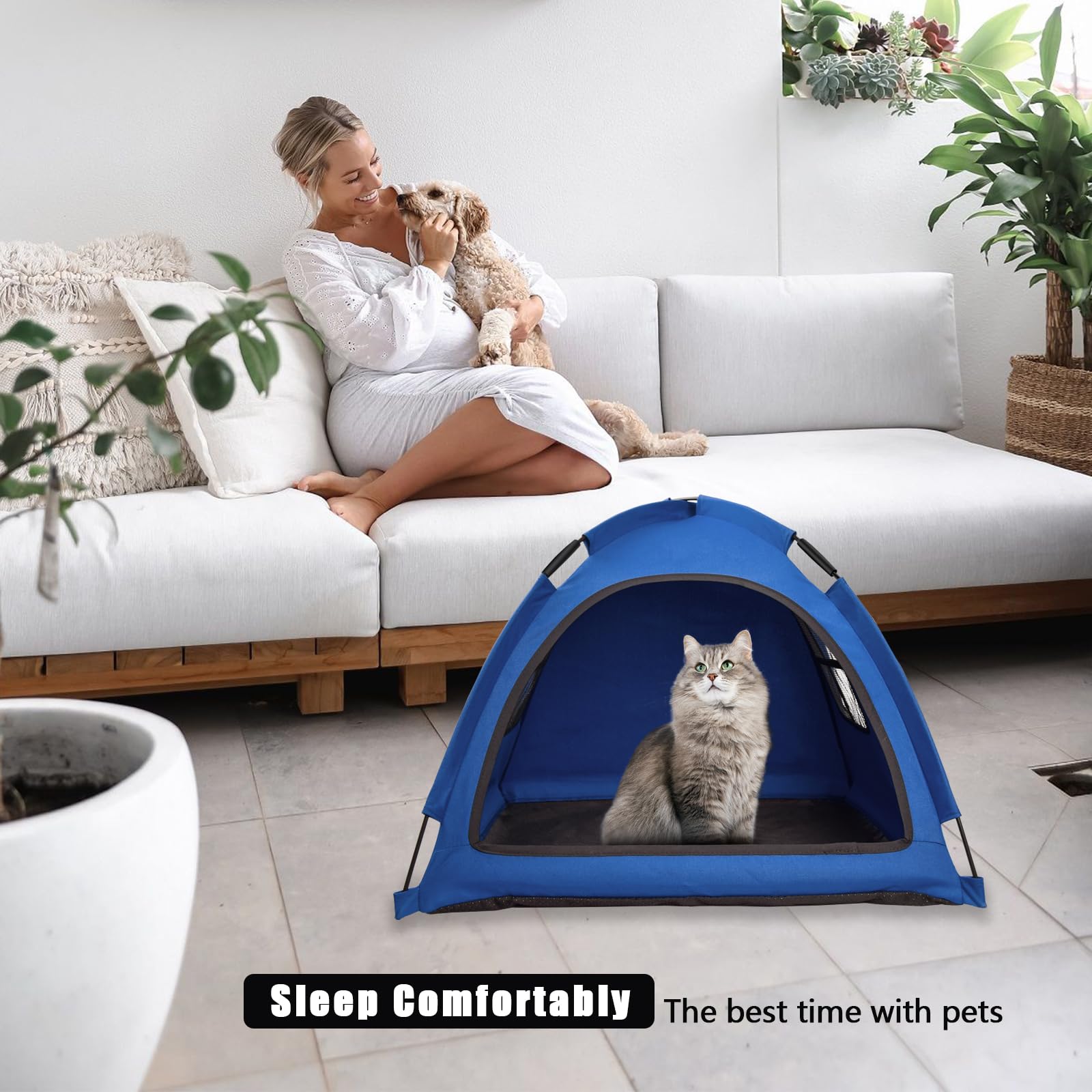Nockovi Blue Cat Tent House?Cat'S Nest, Portable Indoor/Outdoor Pet Tent House For Cats, Puppies And Other Small Animals