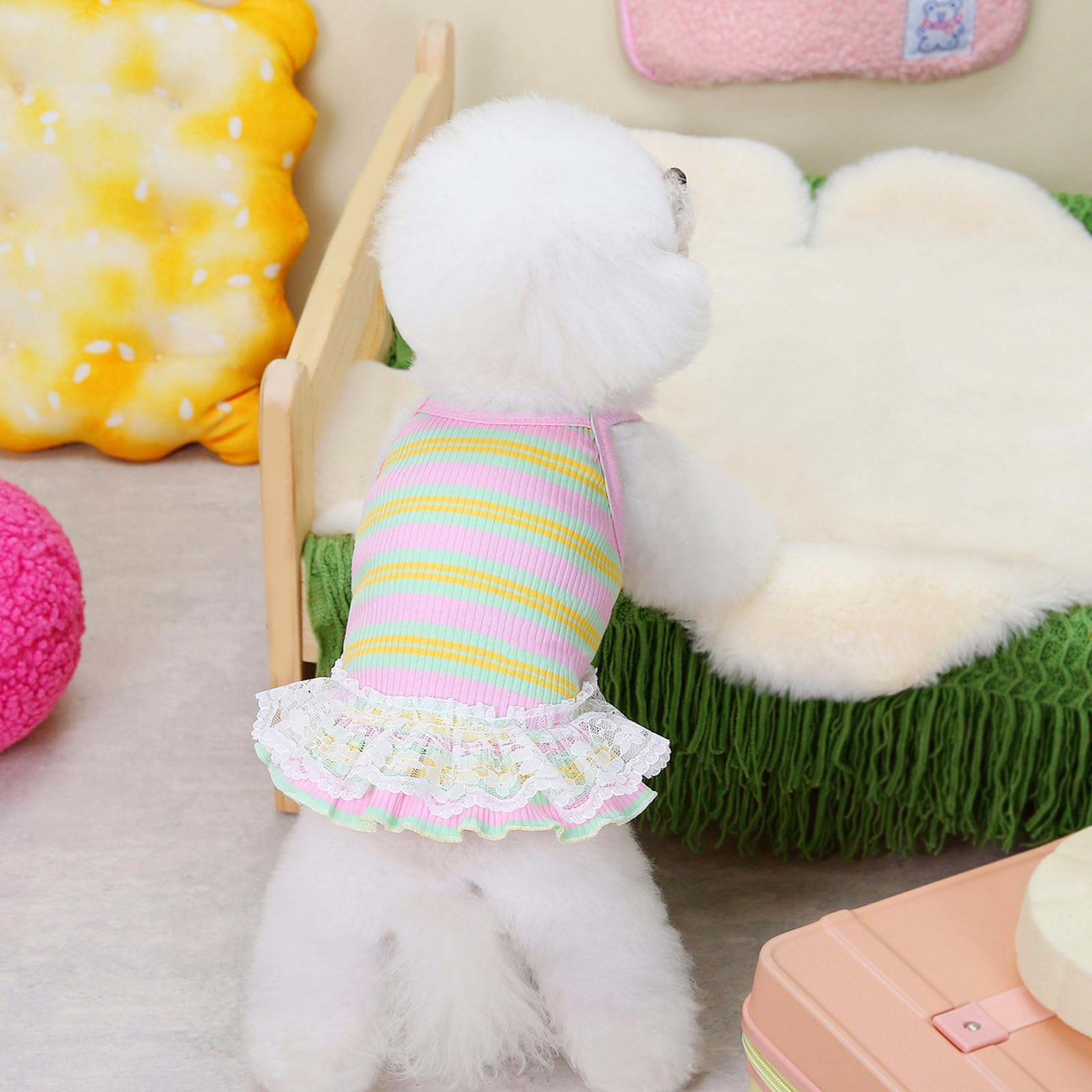 Winmany Dog Summer Clothes Puppy Sleeveless Striped Vest T-Shirt Pet Tutu Skirt Cat Dresses Suitable For Small Medium Cat Dog (Y