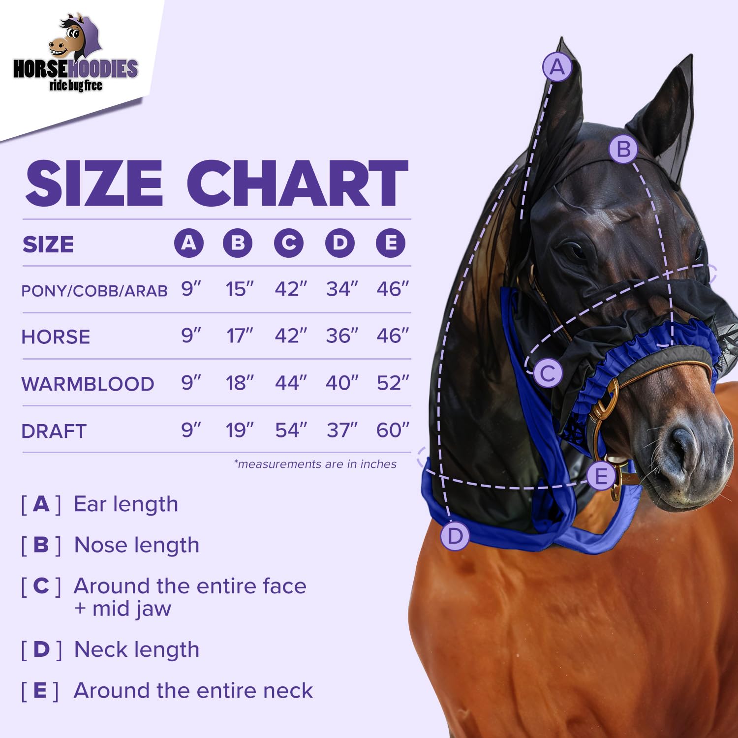 Full Horse Fly Mask with Ears - Blue Full Hoodie Warmblood Nose-to-Wither Fly Masks for Horses with Ears Horse Mask with Ear Pro