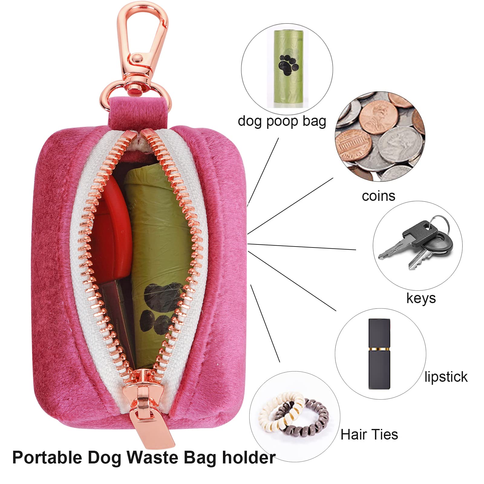 Aring Pet Dog Poop Bag Holder, Velvet Doggy Waste Bag Dispenser Attach To Any Leashes, Portable Washable Pet Waste Pouch Dispens