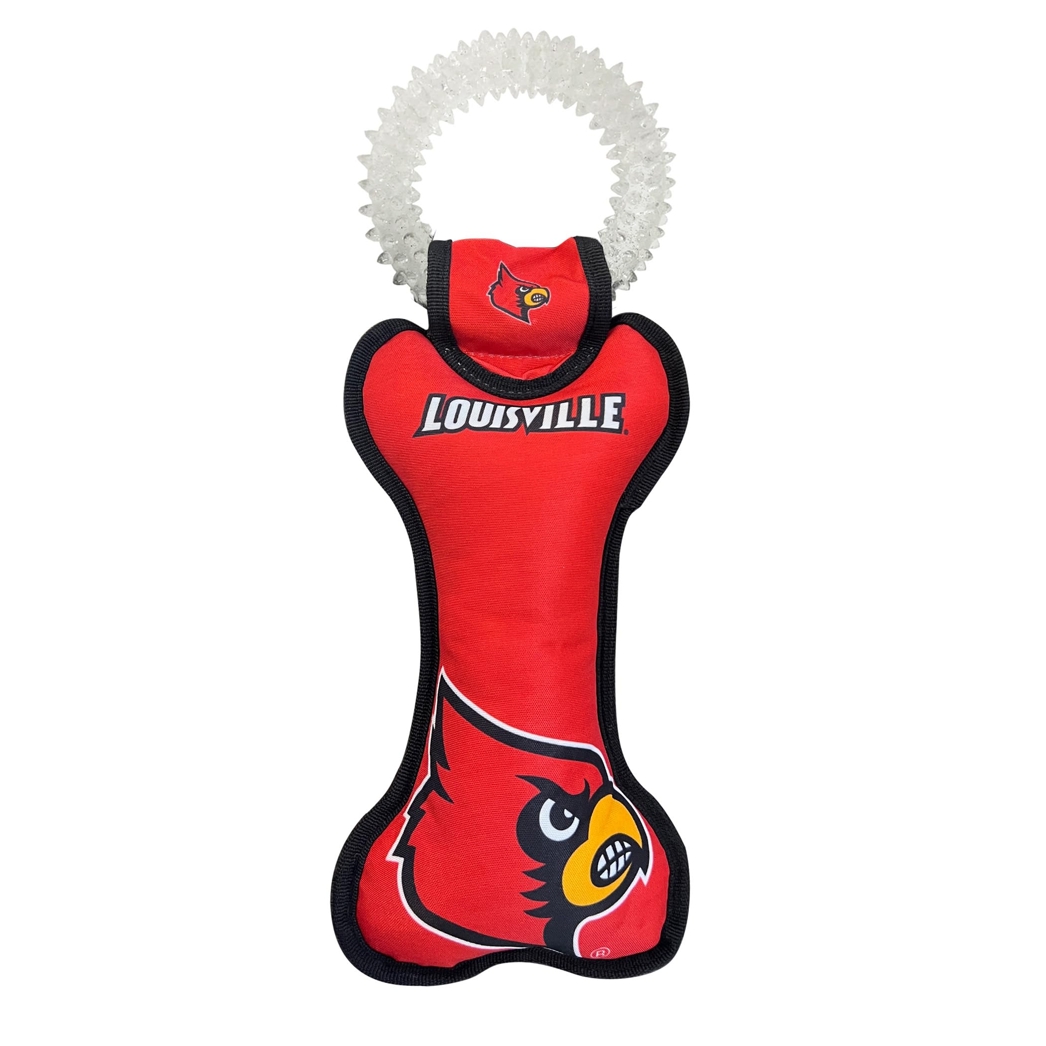 Pets First Ncaa Louisville Cardinals Dental Dog Tug Toy With Squeaker. Tough Pet Toy For Healthy Fun, Teething & Cleaning Pets T