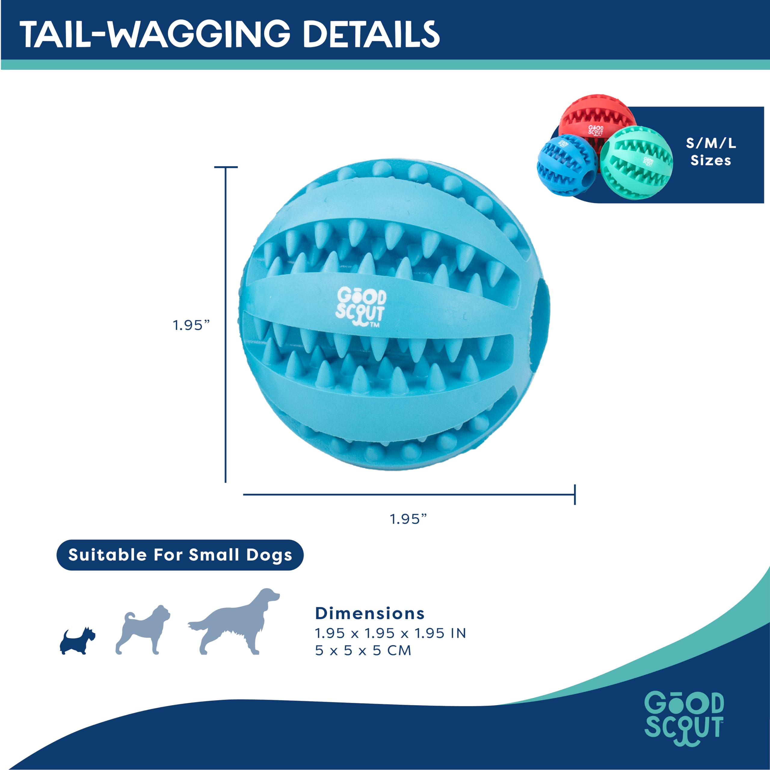 Good Scout Small Rubber Dental Ball Dog Toy for Chewing, Best Dog Toy for Fetch, Chew Toy for Puppies & Adult Dogs, Dog Toy for