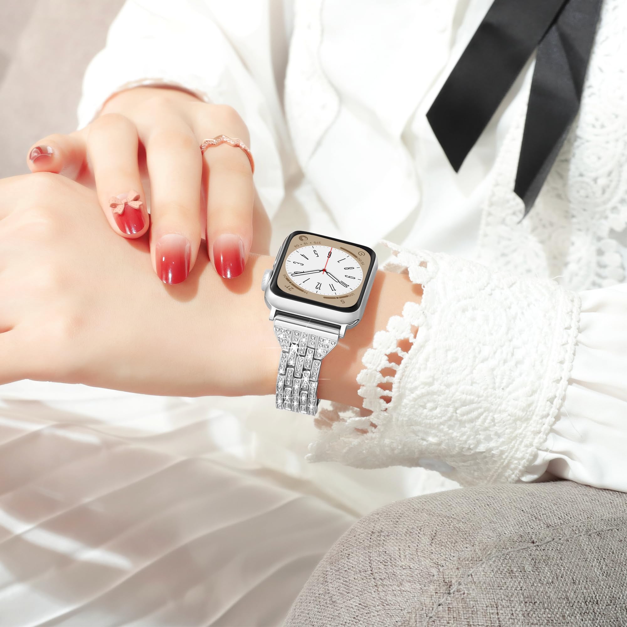 Compatible With Apple Watch Band 41Mm 40Mm 38Mm, Luxury Diamond Band For Women, Dressy Cute Charm Bracelet, Bling Fashion Metal