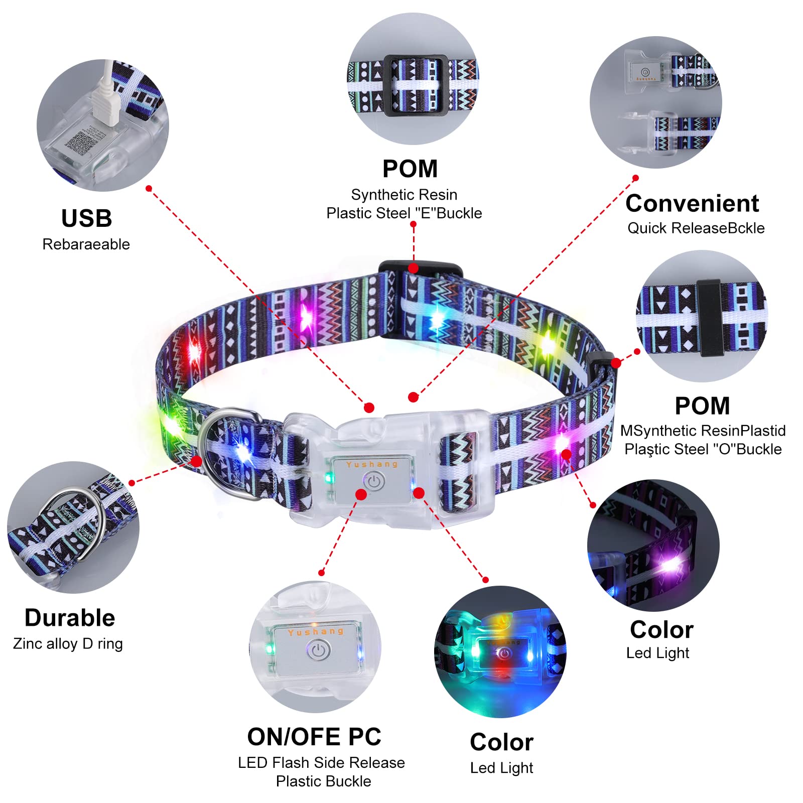 Yushang Light Up Dog Collars,Led Dog Collar Rechargeable Waterproof,2-In-1 Buckle Type Glow Collar For Medium Large Dogs- M(10-1
