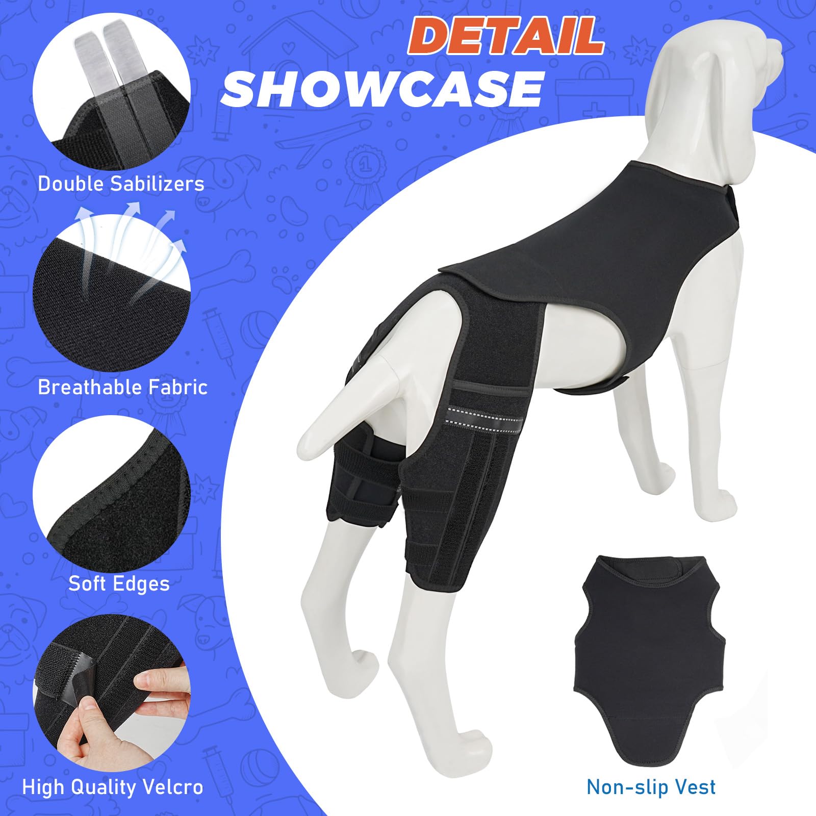Dog Knee Brace for Torn ACL Hind Leg, Dog Leg Brace for Back Leg Fit Large Middle Small Dogs for Luxating Patella, Hip Dysplasia