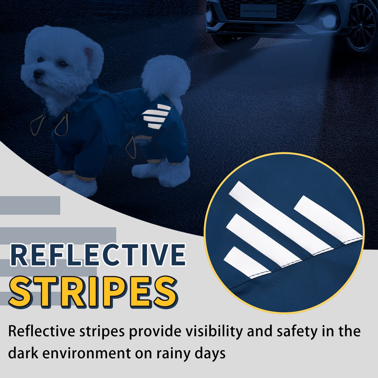 Dog Raincoat, Waterproof Dog Rain Jacket With Hood, Rain Coat With Leash Hole, Reflective Strap For Small Medium Dogs, Lightweight Puppy Clothes(Blue,L)