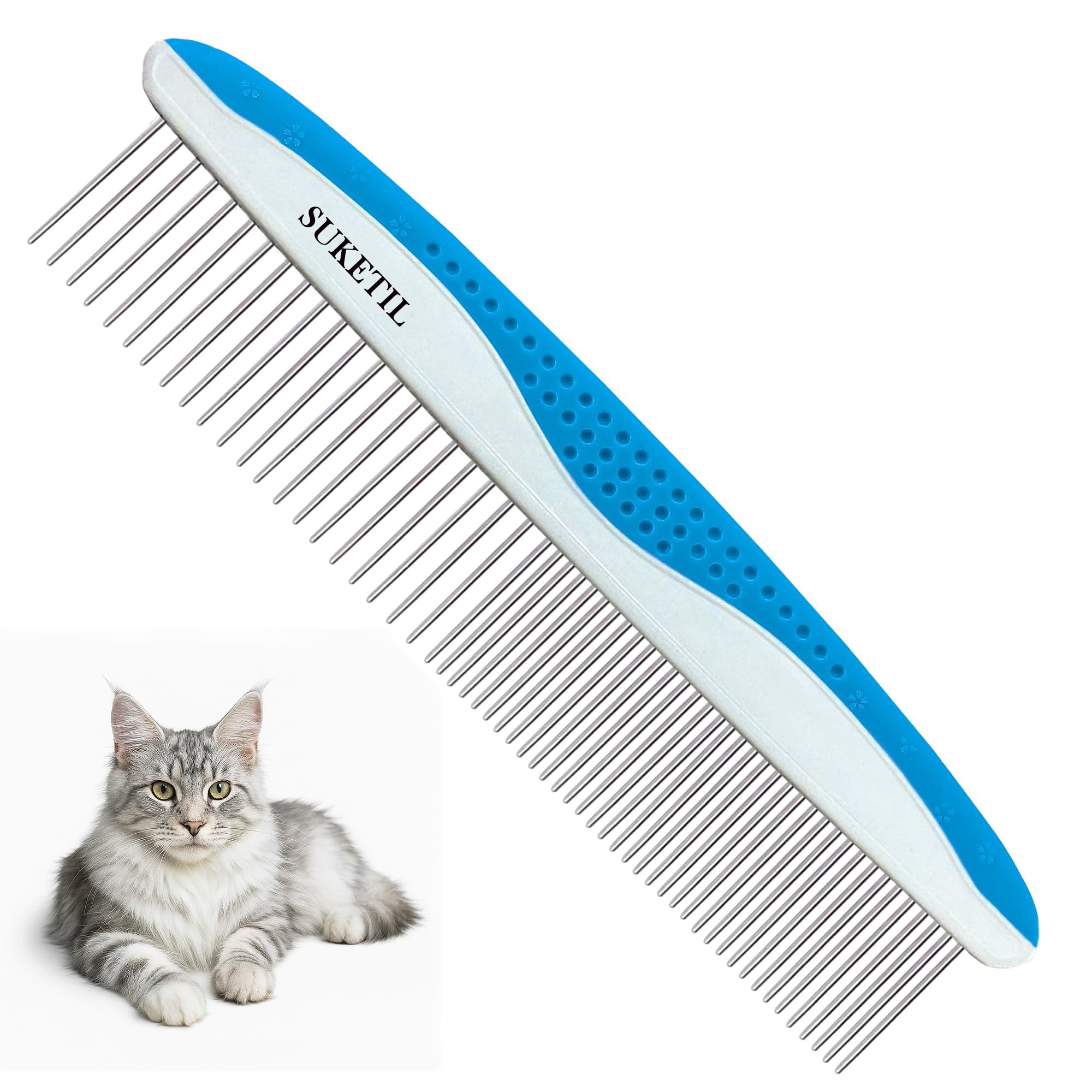 Suketil Dog Comb Stainless Steel Teeth, Dog Combs For Grooming Matting, Dematting Comb For Dogs And Cat Removes Tangles & Knots 