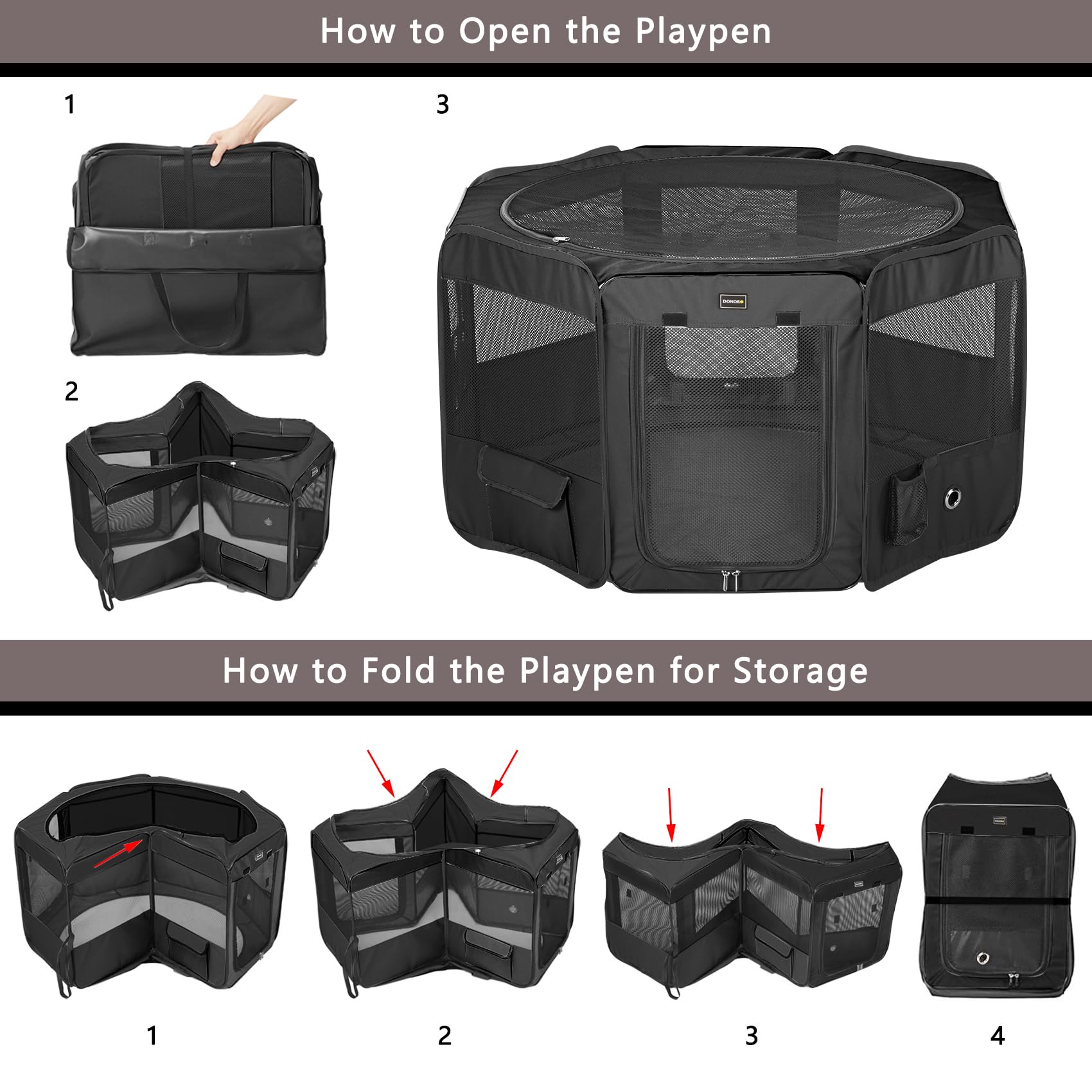 Donoro Dog Playpen Portable Pet Play Pens For Small Dog/Cat/Rabbit/Chicks, Cat Playpen Indoor/Outdoor With Carring Case, Removab