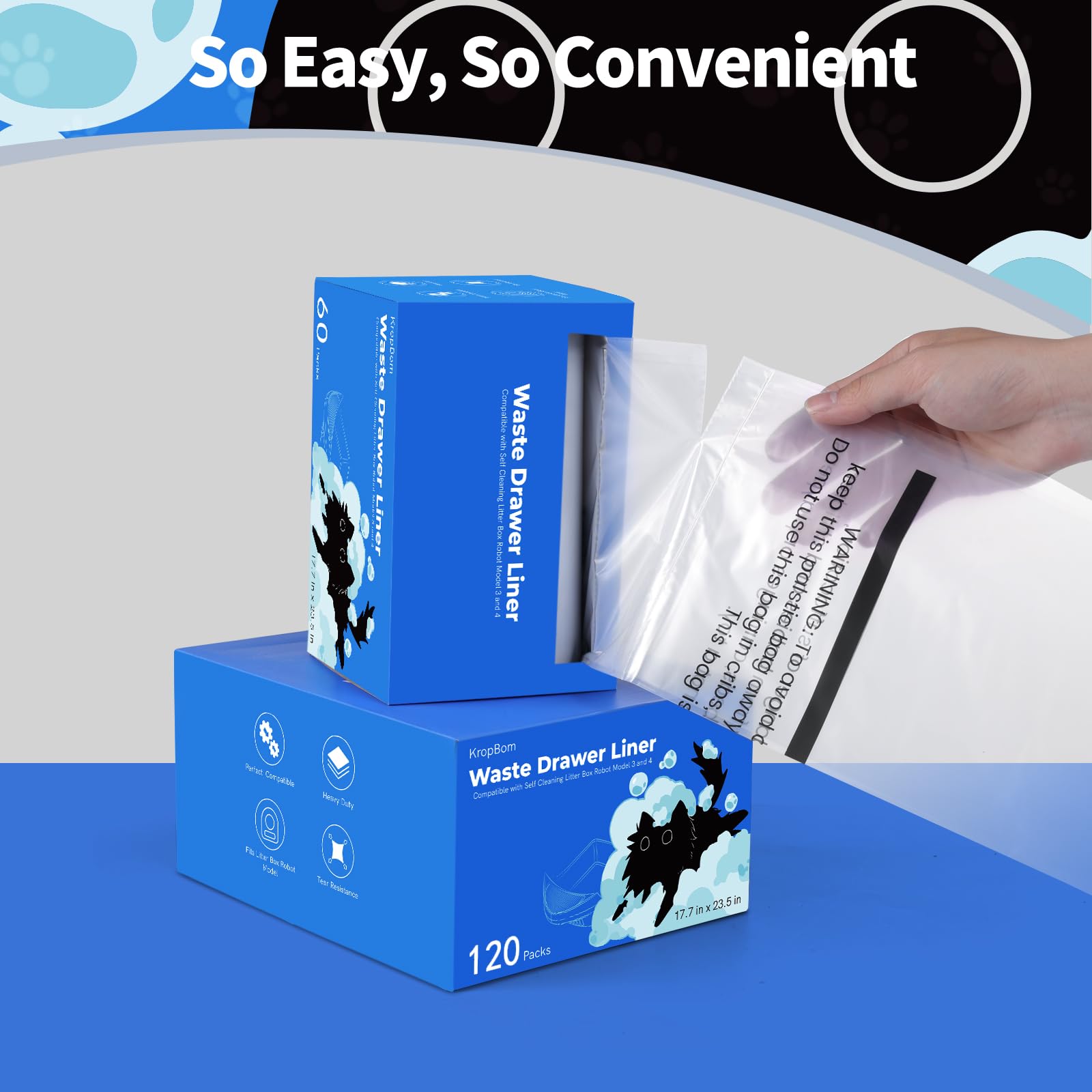 60 Pack Litter Box Robot 3 4 Waste Bags, Self Cleaning Cat Litter Box Robot Waste Liner Bags Replacement, Heavy Duty 9-11 Gallon