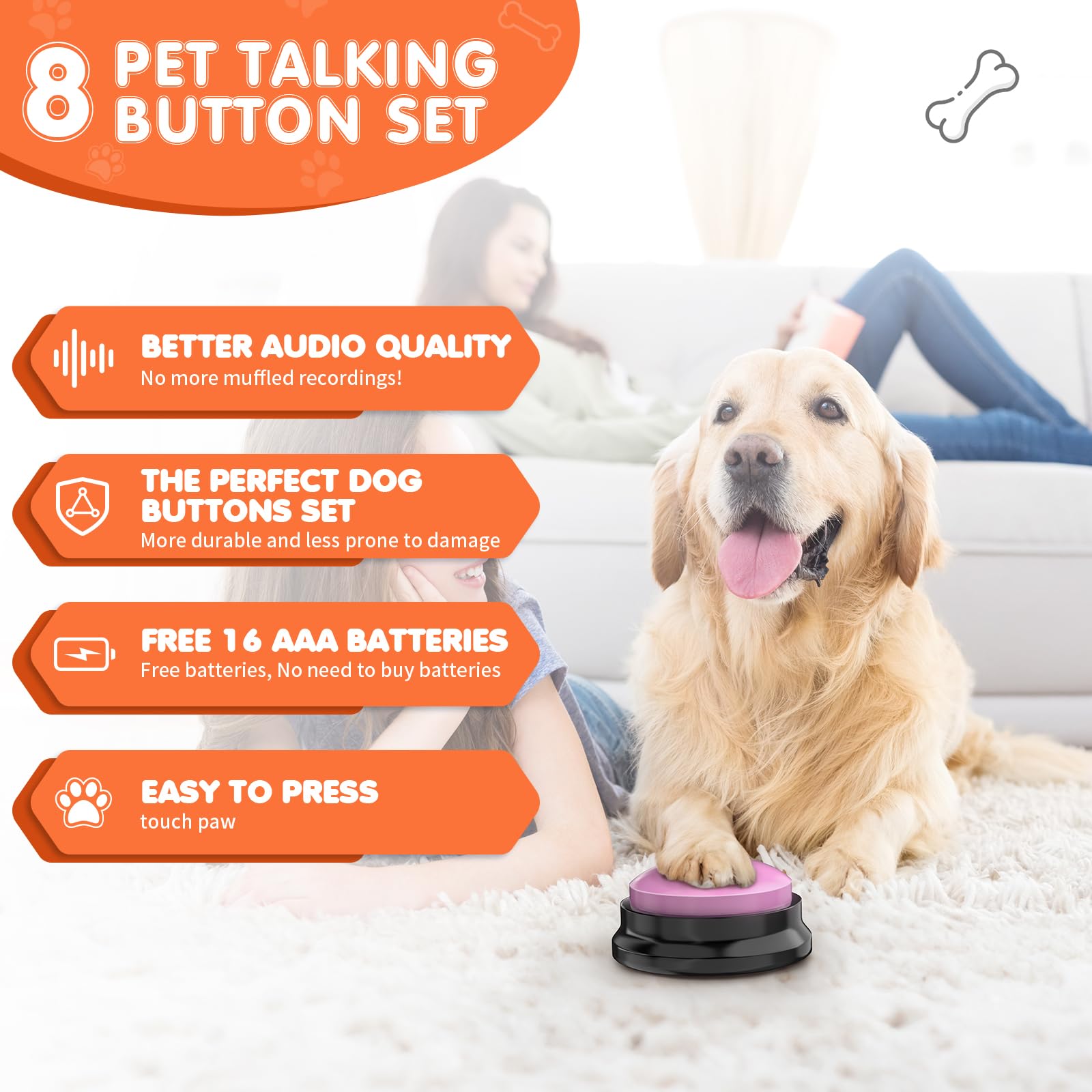 Dciaer Dog Buttons For Communication,Talking Buttons For Dogs,8 Recordable Sound Buttons + 24 Scene Patterns + 1 Dog Button Mat+