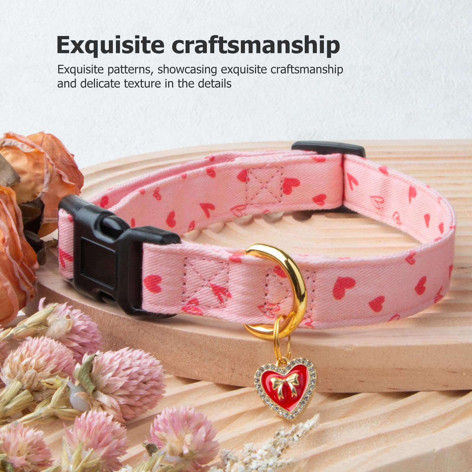Cotton Handmade Dog Collar Cute And Distinctive Patterns Pink Heart With Pendant For Girl Boy Dogs Collars M