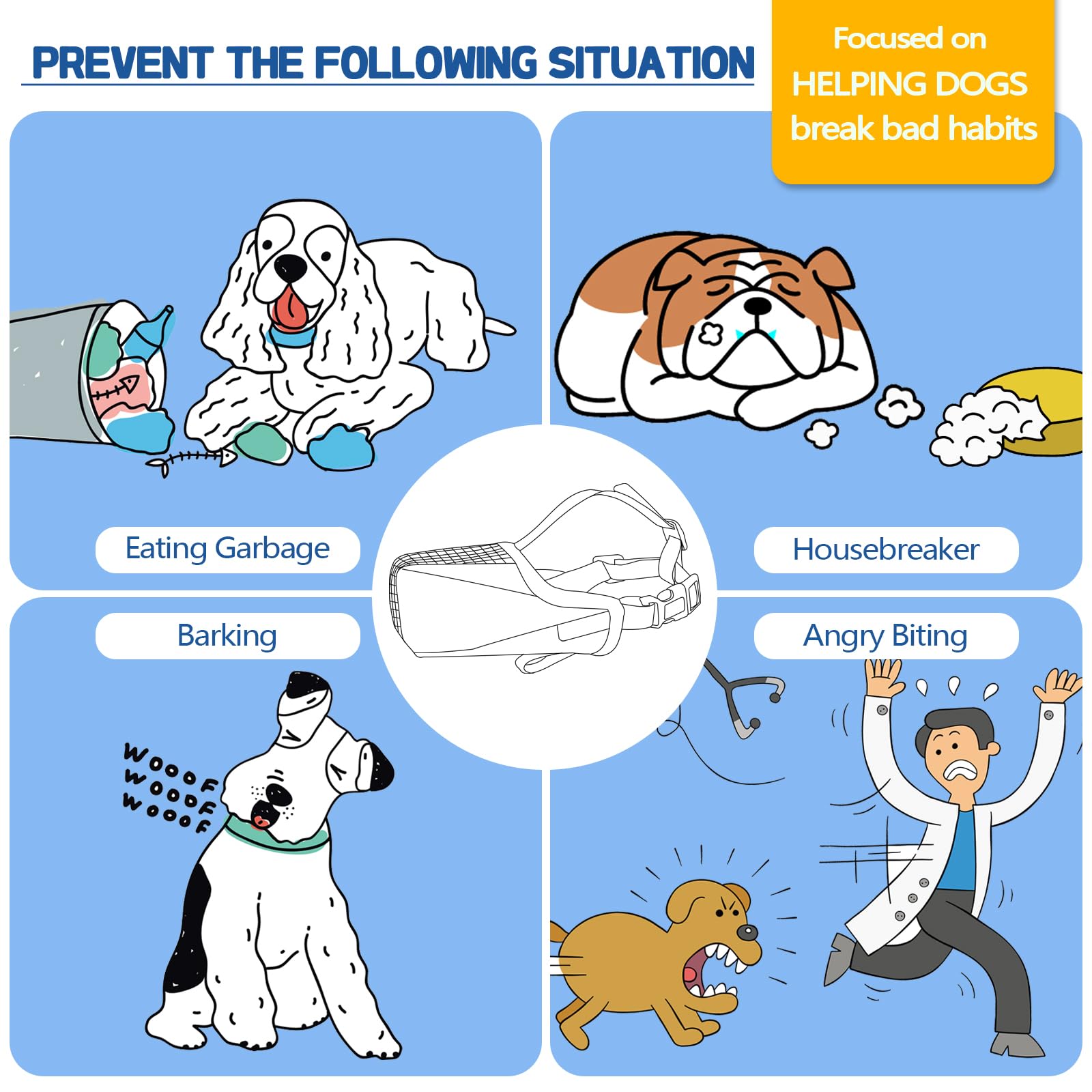 Pawfun Dog Muzzle, Soft Mesh No Barking Pet Muzzles For Small Medium Large Sized Dogs, Breathable Drinkable Dog Mouth Guard Adju