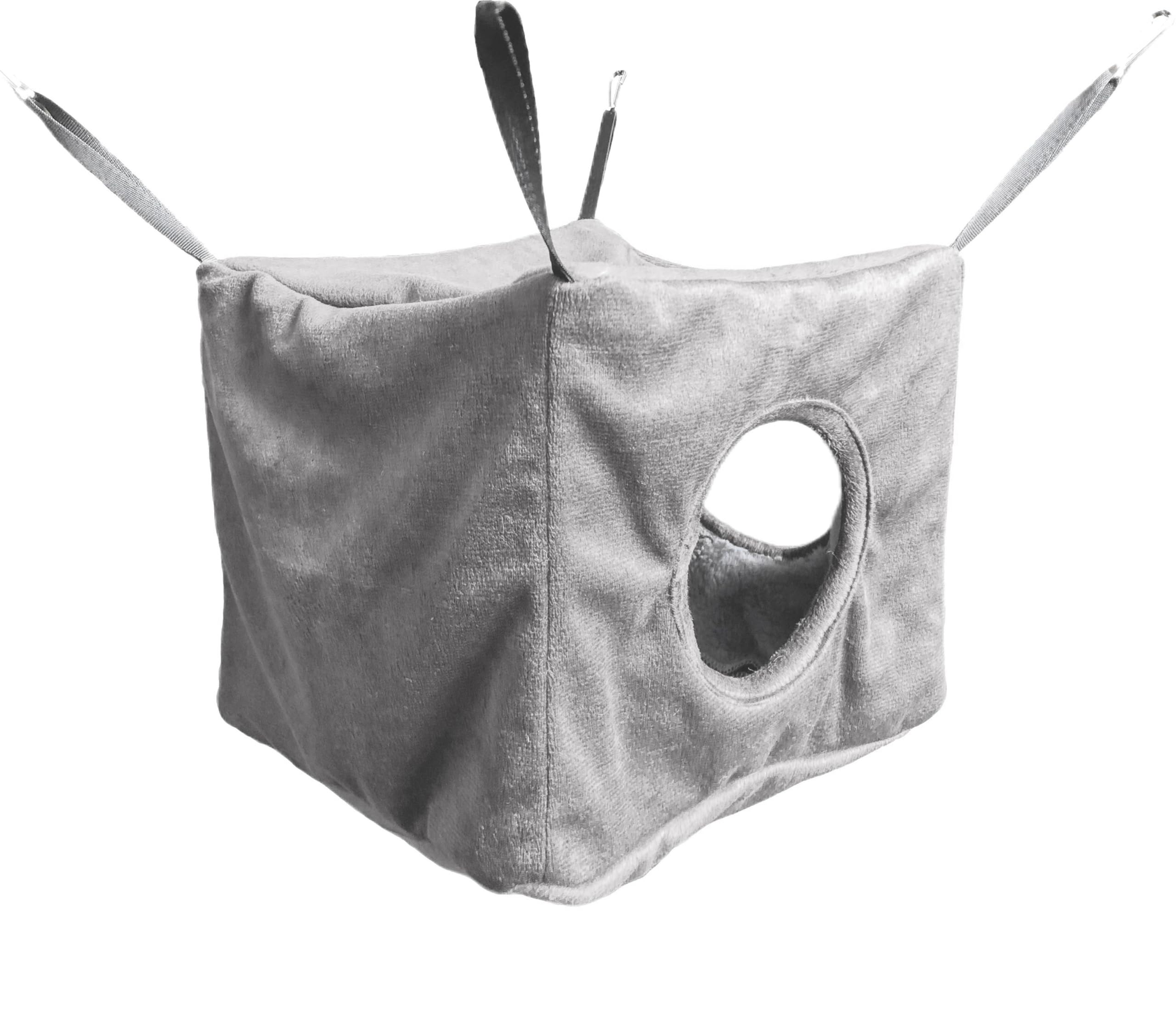 Vedem Small Animals Cube Hammock For Ferret, Rat, Chinchilla, Squirrel, Guinea Pig Cage Hanging Warm Hideout Bed (Grey)