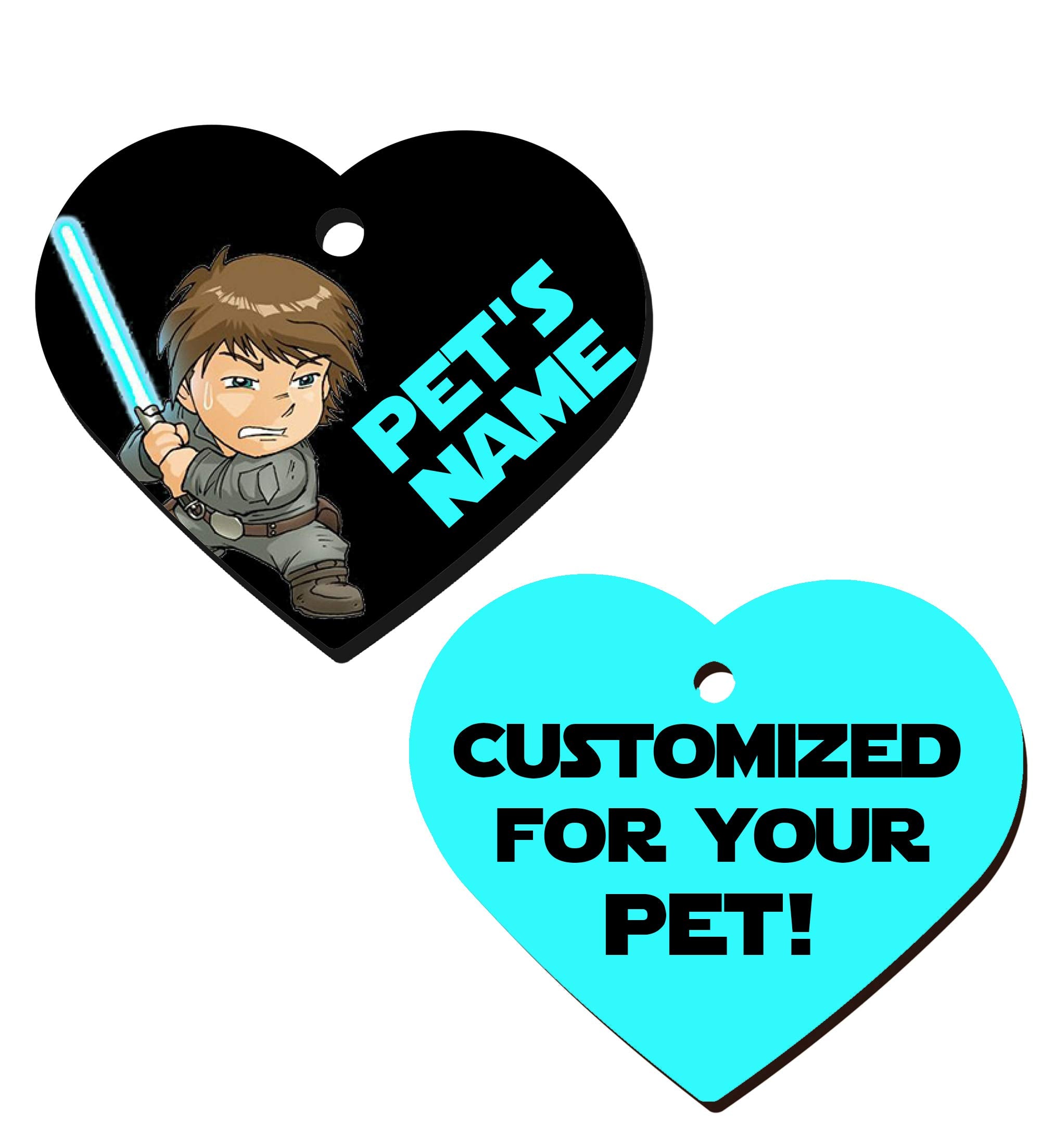Udesignusa Double Sided Heart Shaped Luke Skywalker Personalized Pet Id Tags For Dogs & Cats (1 Count)