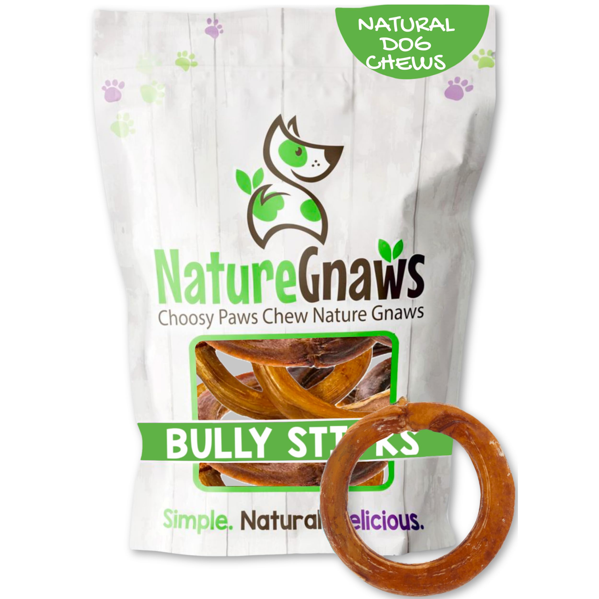 Nature Gnaws Bully Stick Rings for Dogs (5 Count) - Long Lasting for Aggressive Chewers - Natural Beef Dog Chew Bones - Rawhide 