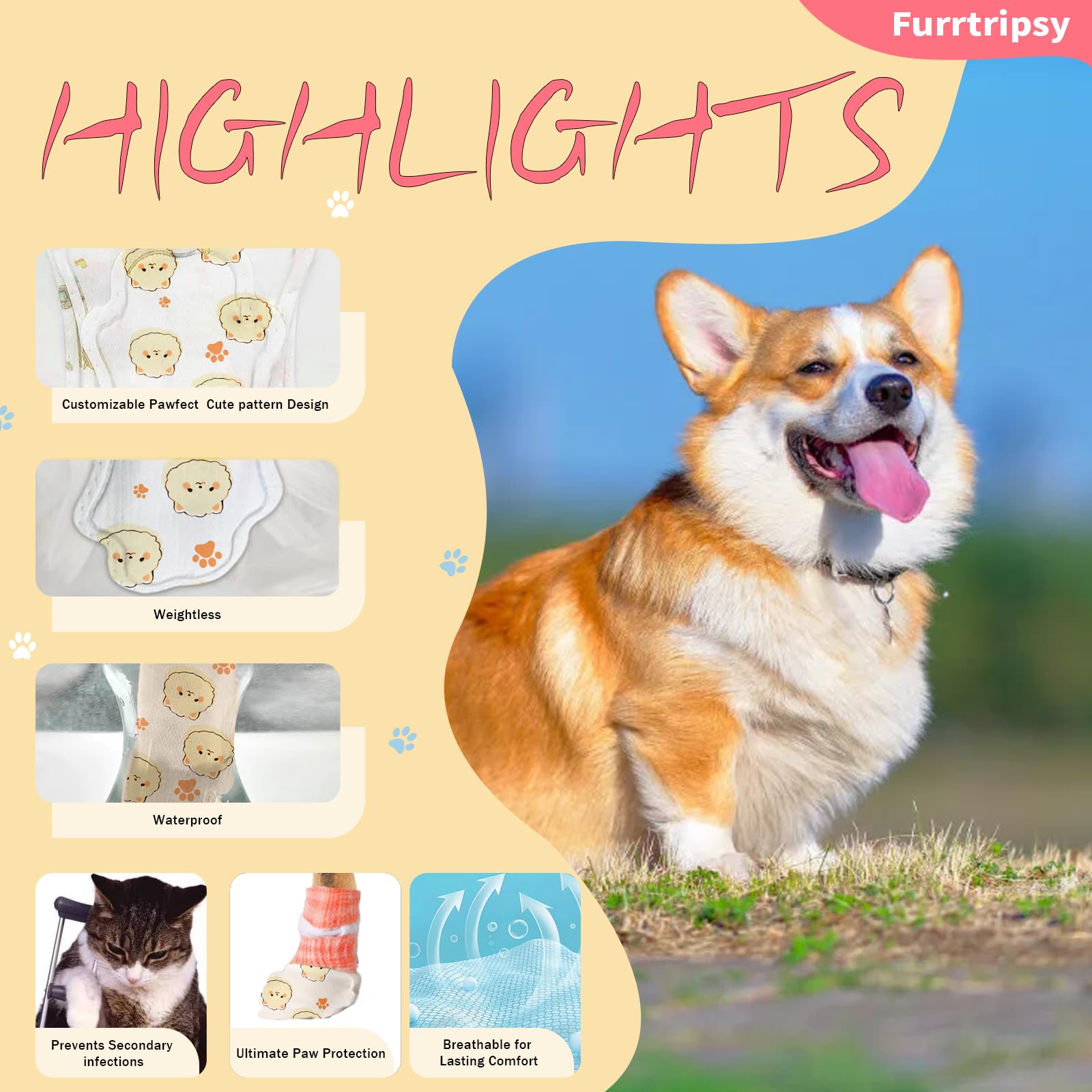 Furrtripsy Disposable Dog Booties For Dog Cats,32Pcs Pet Booties Waterproof And Breathable With Adjustable Bandage,Paw Socks Pro