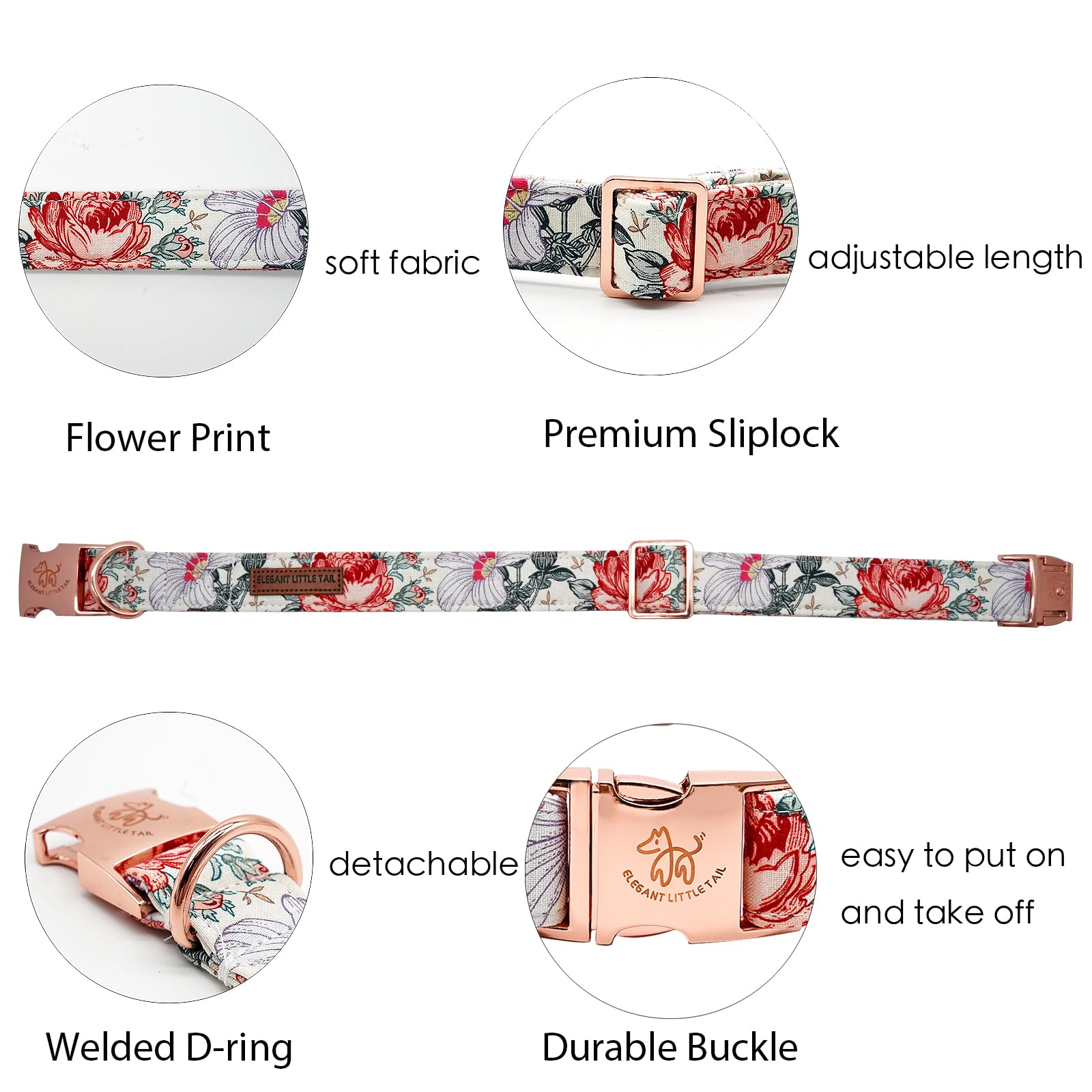 Elegant Vintage Floral Print Summer Dog Collar - Cotton, Durable, Metal Buckle For X-Large Dogs