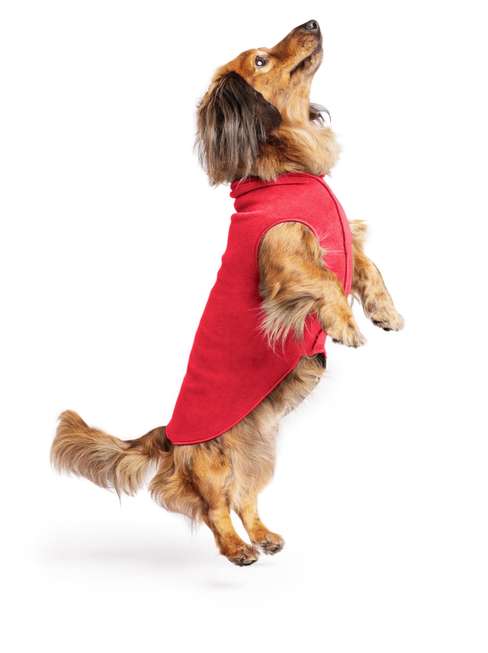 Gold Paw Stretch Fleece Dog Coat, Stretchy Pet Sweater, Machine Washable Pullover for Winter and Fall, Red, 12