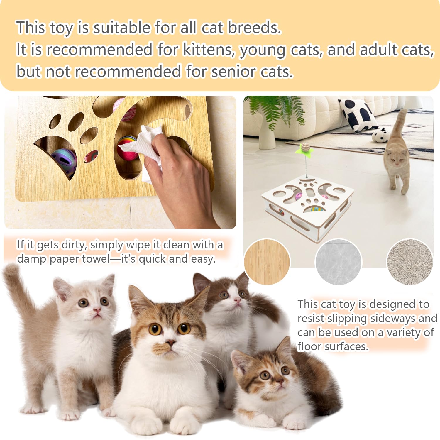 MUCAOL Interactive Wooden Cat Puzzle Toy Box Indoor Hunting Play Toy to Stimulate Your Cats Energy and Instincts (White)