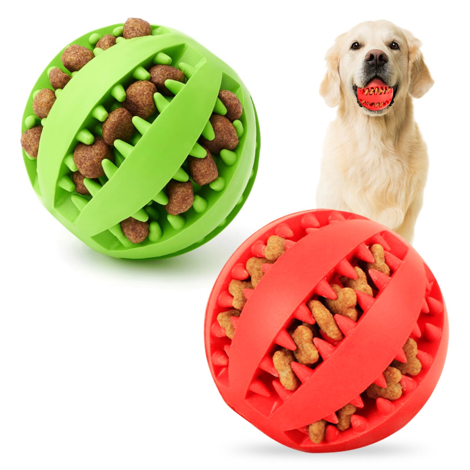 Wanheart Dog Treat Ball - Nontoxic Bite Resistant Dog Toy For Teeth Cleaning & Chewing Training (Red+Green)