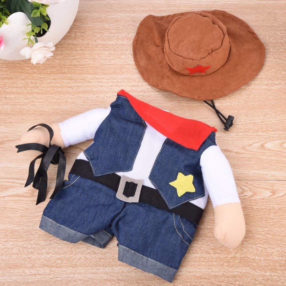 Meihejia Halloween Costume For Cat And Small Dog, Funny Cowboy Costume Hat Suit - L
