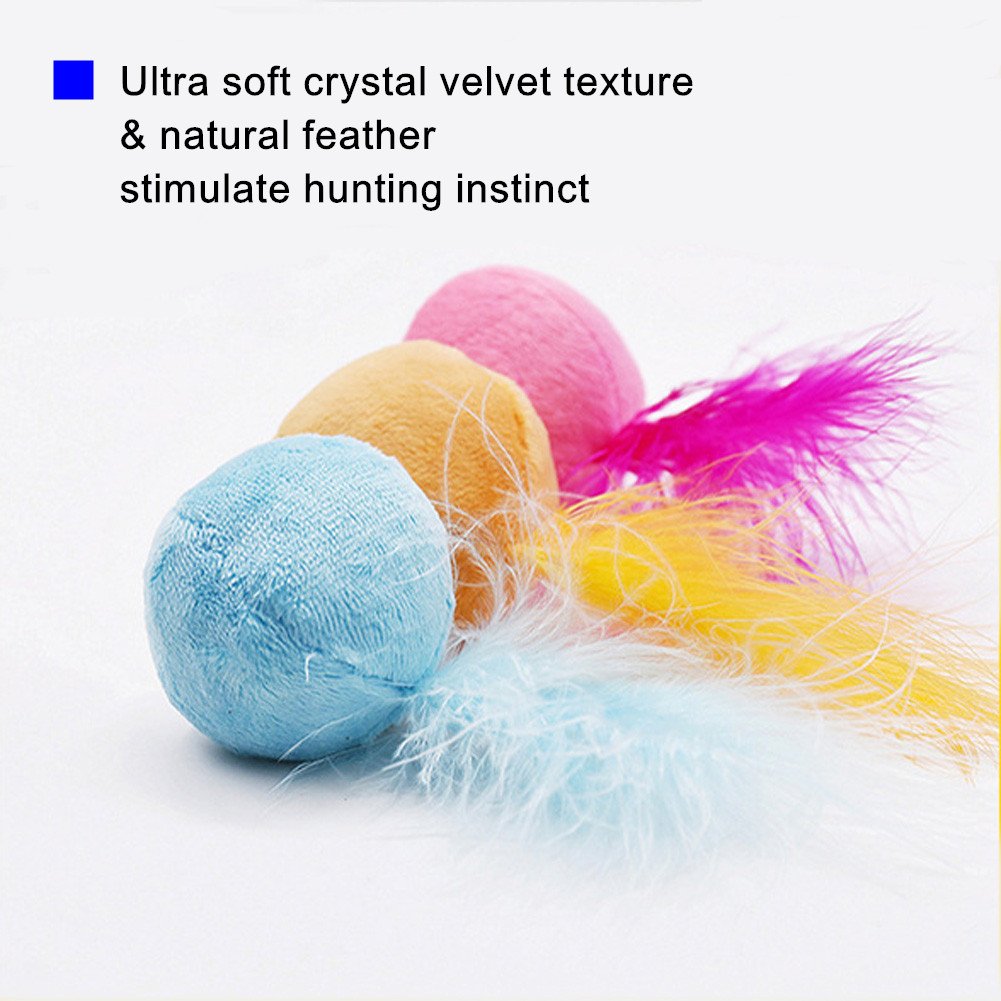 Petfavorites Furry Rattle Ball Cat Toy With Feather And Catnip - Interactive Pom Pom Balls For Cats, Soft And Lightweight, 2 Inch, 6 Pack.
