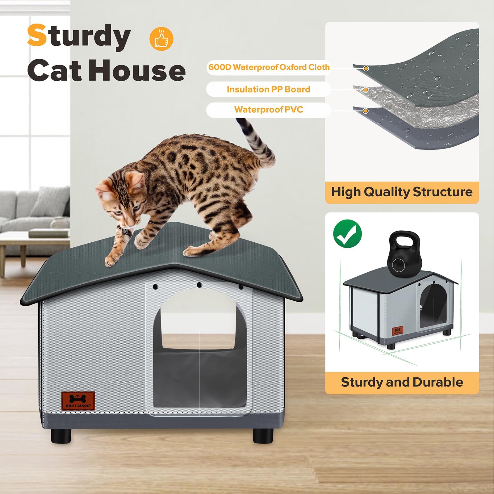 Shu Ufanro Insulated Heated Cat House Indoor/Outdoor, Elevated Cat House With Heated Pad For Winter, Outside Weatherproof Shelte