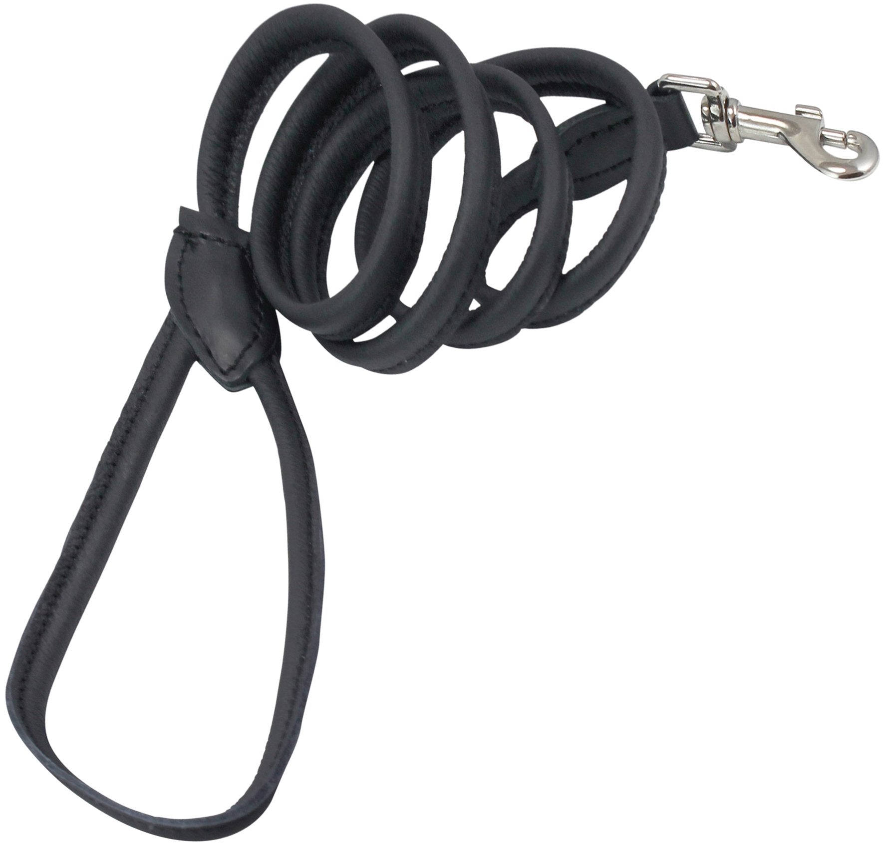 Dogs My Love 4Ft Long Round Genuine Rolled Leather Dog Leash Black (X-Small: 1/4')