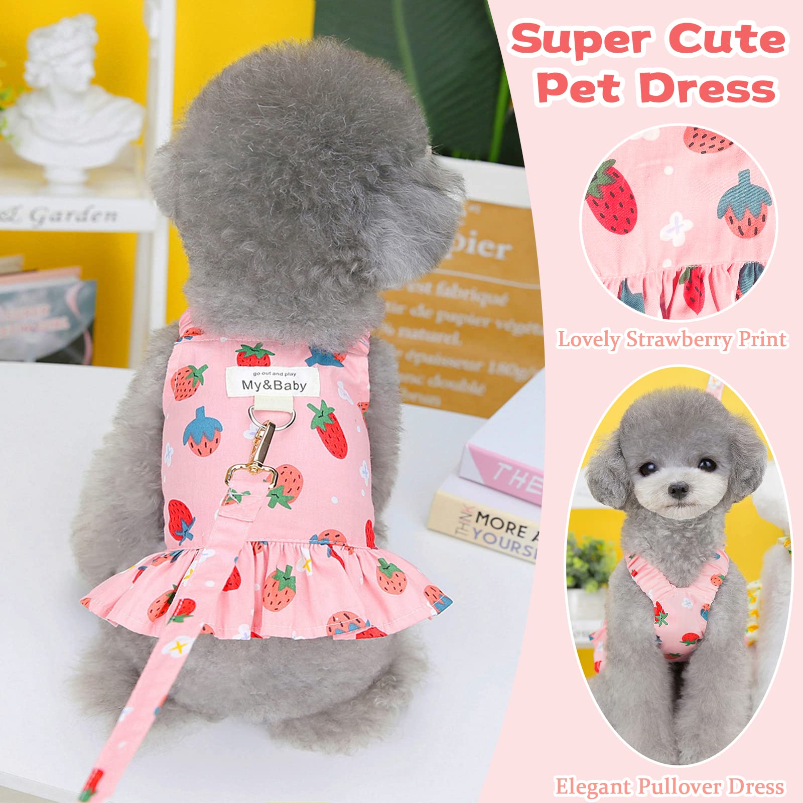 Petpubgnzs Small Dog Dress Harness And Leash Set Cute Princess Birthday Dog Dresses Soft Fruit Print Puppy Dresses Girl Dog Clot
