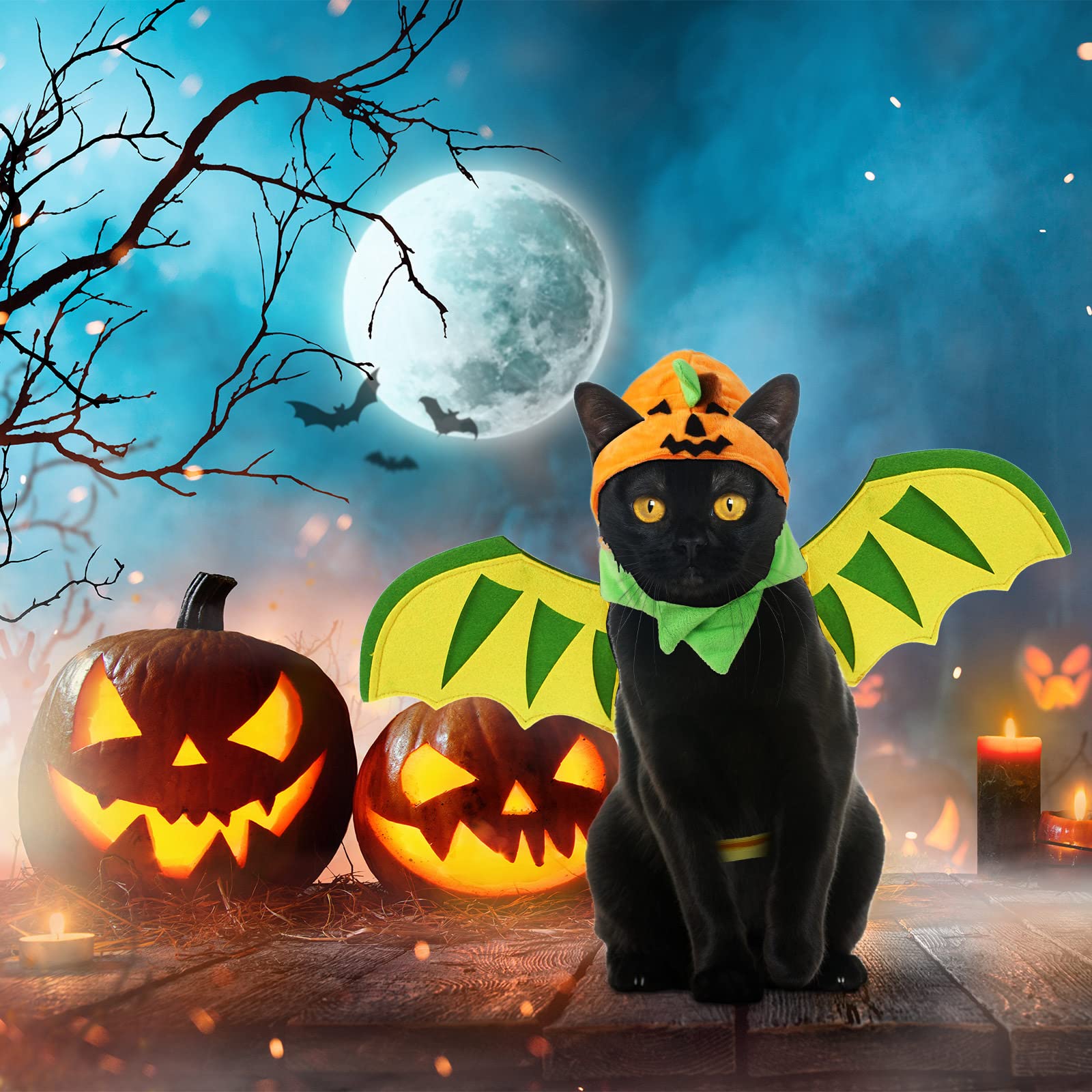 4 Pieces Halloween Costumes For Cat, Pumpkin Cape For Cat, Cute Pumpkin Cat Hats, Cat Bat Wings With Bell, Halloween Costume For Puppy Cat Cosplay Dress Up Accessories