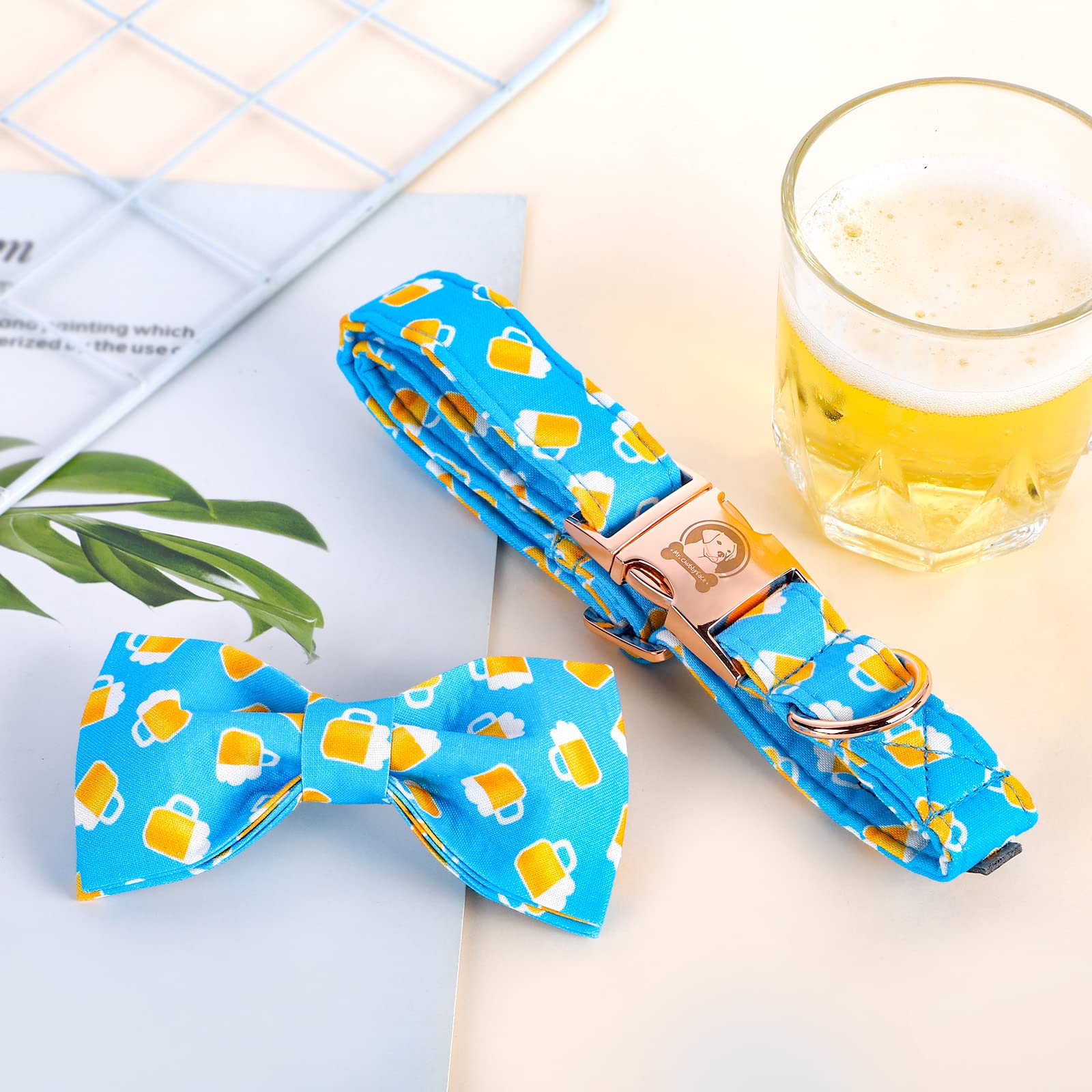 Mr.Chubbyface Dog Collar With Dog Bow Tie, Soft Summer Dog Collars, Cute Boy Girl Dog Collars For Puppy Collars For Small Medium Large Dogs
