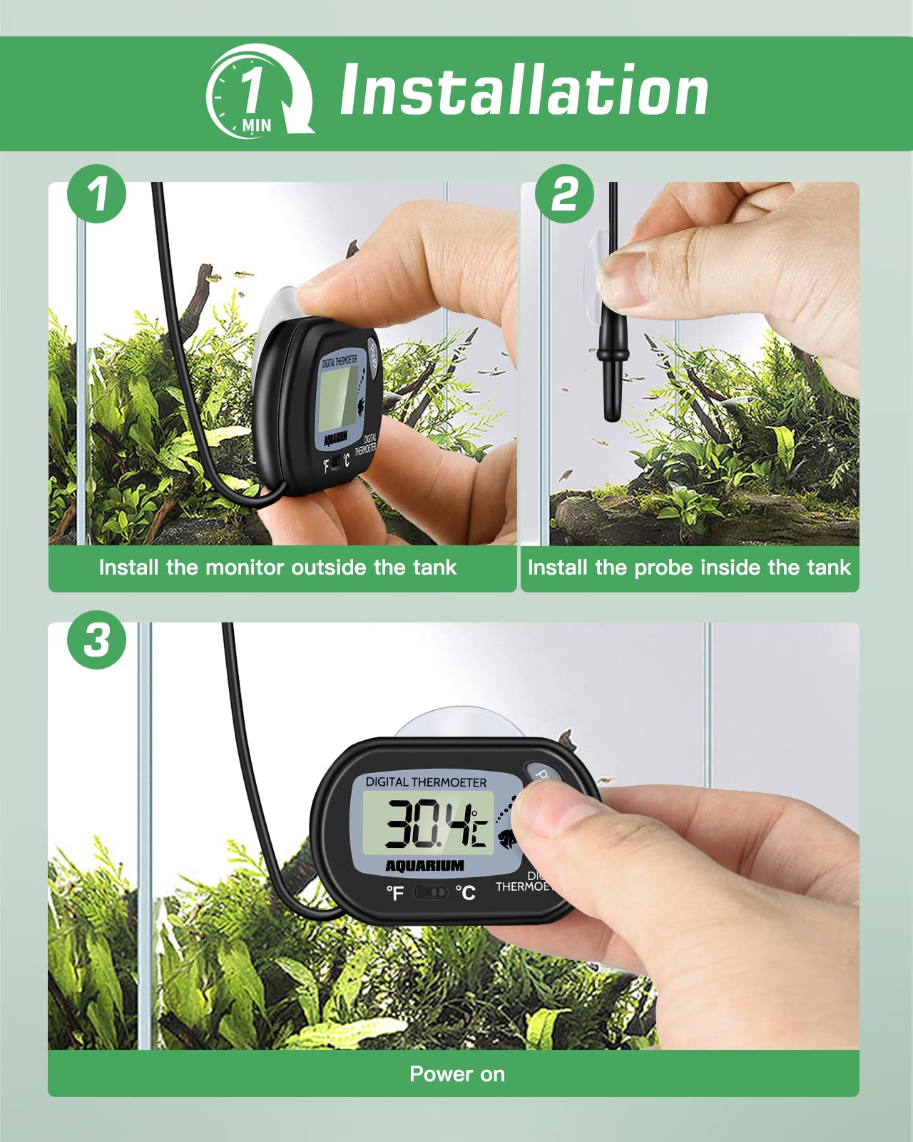 Zacro 2 Pack Digital Aquarium Thermometer, Fish Tank Thermometer, Water Thermometer With Large Lcd Display,Reptile Thermometer F
